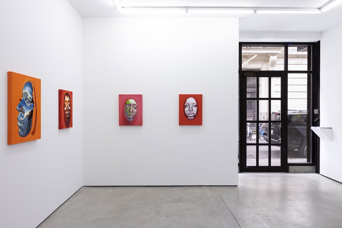 Installation view of the Figuratively Speaking exhibition featuring Aaron Nagel, John Wentz, Kip Omolade and Riley Holloway, on view at Harman Projects NYC, August 2023.