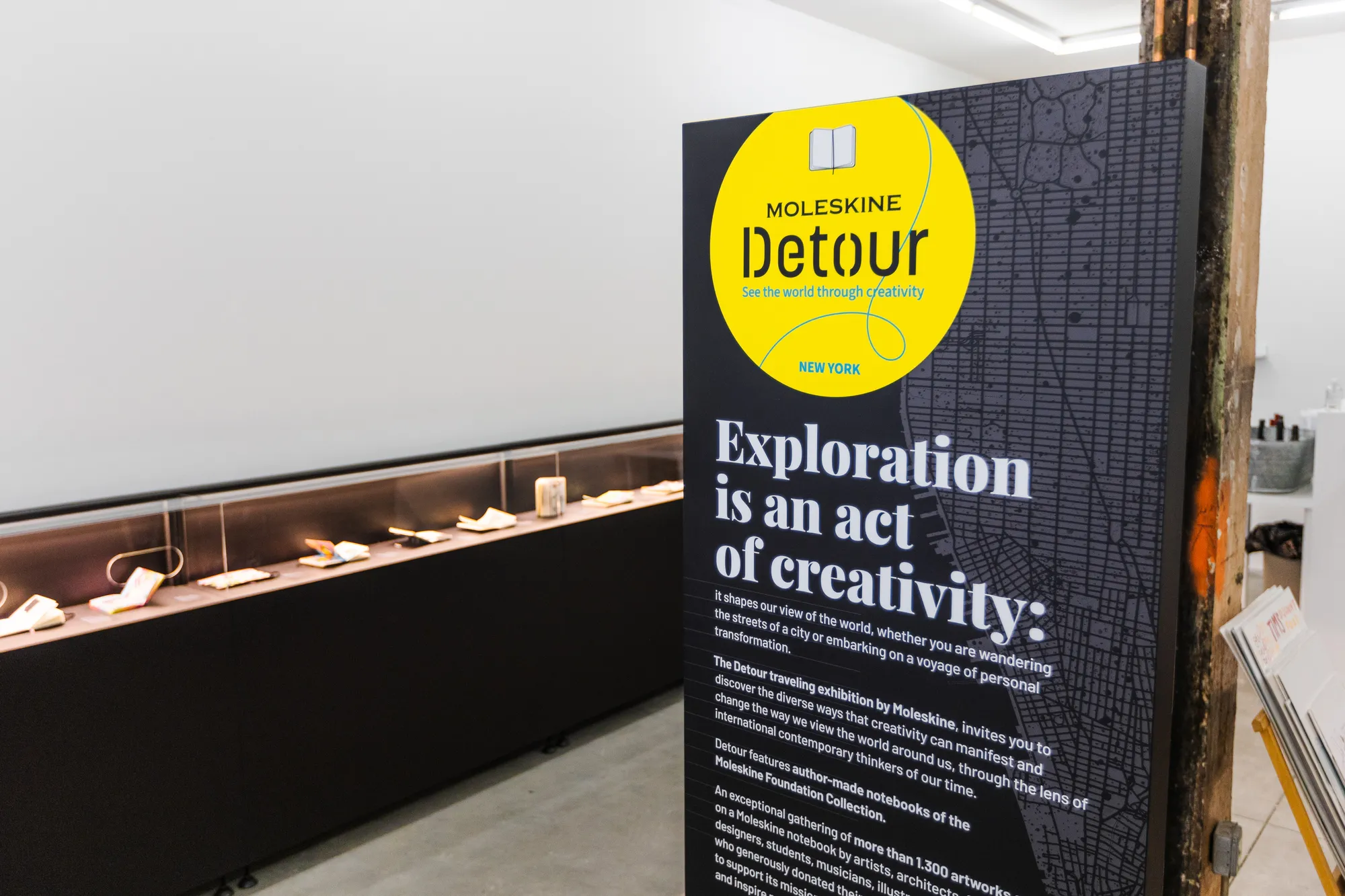 Installation shot of the Moleskine Detour popup at Harman Projects