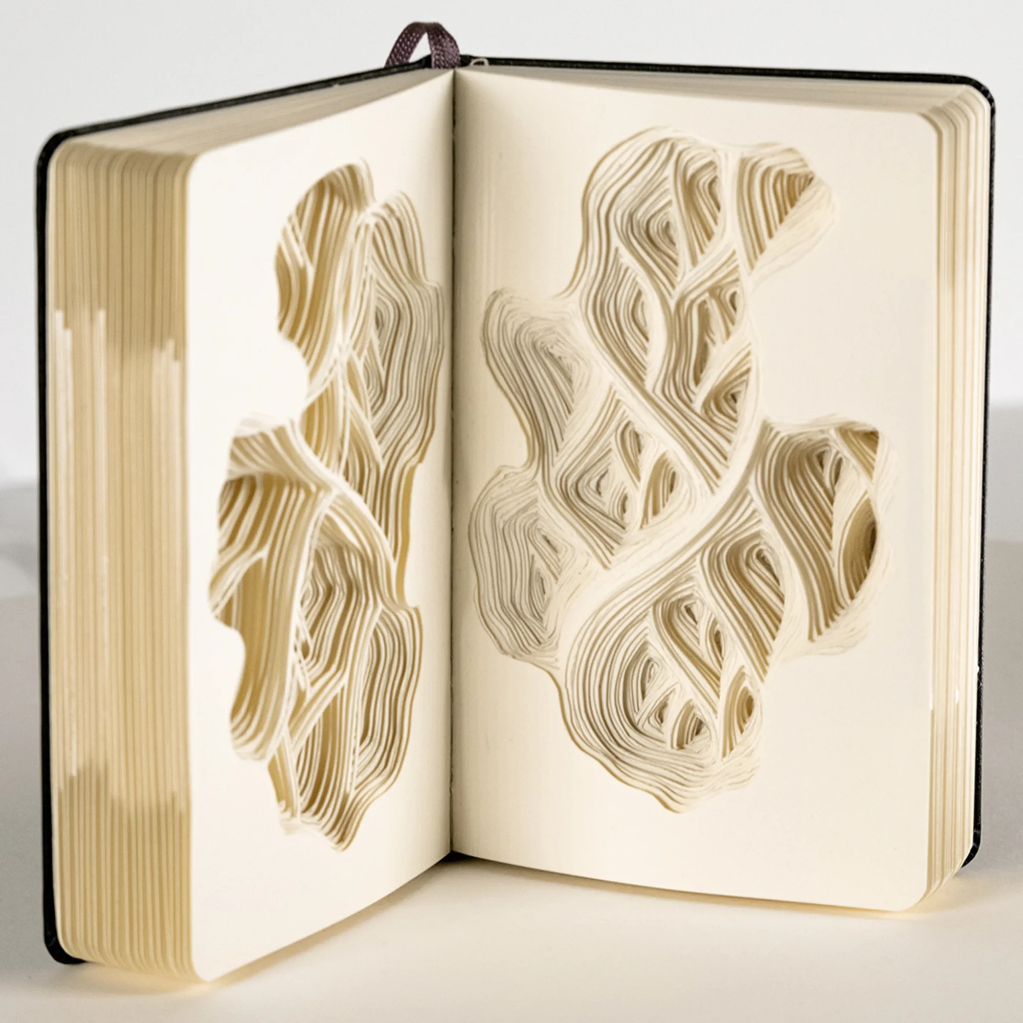 sculptural cut-outs made in the pages of a moleskin notebook