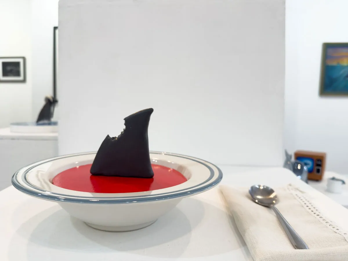 Installation view of the 2025 JAWS art show hosted by Harman Projects and CODA. Featuring a sculpture by Josh Keyes.