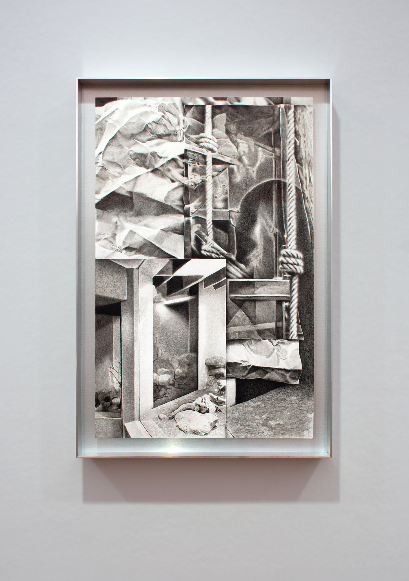 Tobias Nussbaumer, Echo Drift III, 2025, Black coloured pencil and ink on paper, 50 x 32 cm.