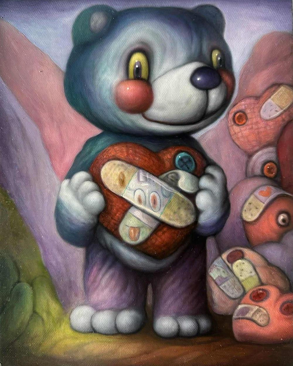 Froilan Calayag Goodcatch (Band Aid Hearts) Oil on Canvas 10x8 in