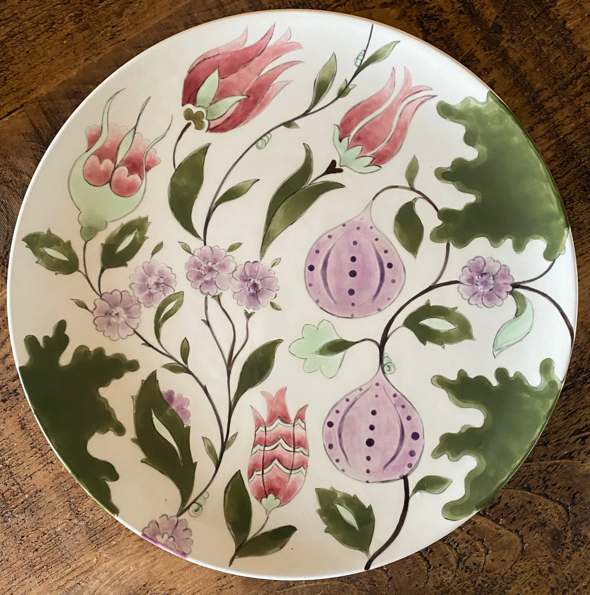Tulips & Figs, ceramic coupe plate, 34.5cm, 2020.