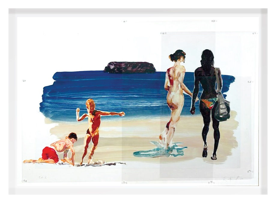 Eric Fischl Untitled (Girls Walking Boy Throwing Stone), 2017 Sublimation on Mylar with, Pins and Digital Pigment, Print on Paper, Mounted to Acid-free Board 34 1/2 x 48 1/2 in 87.6 x 123.2 cm Edition of 9 plus 1 AP, 1 TP