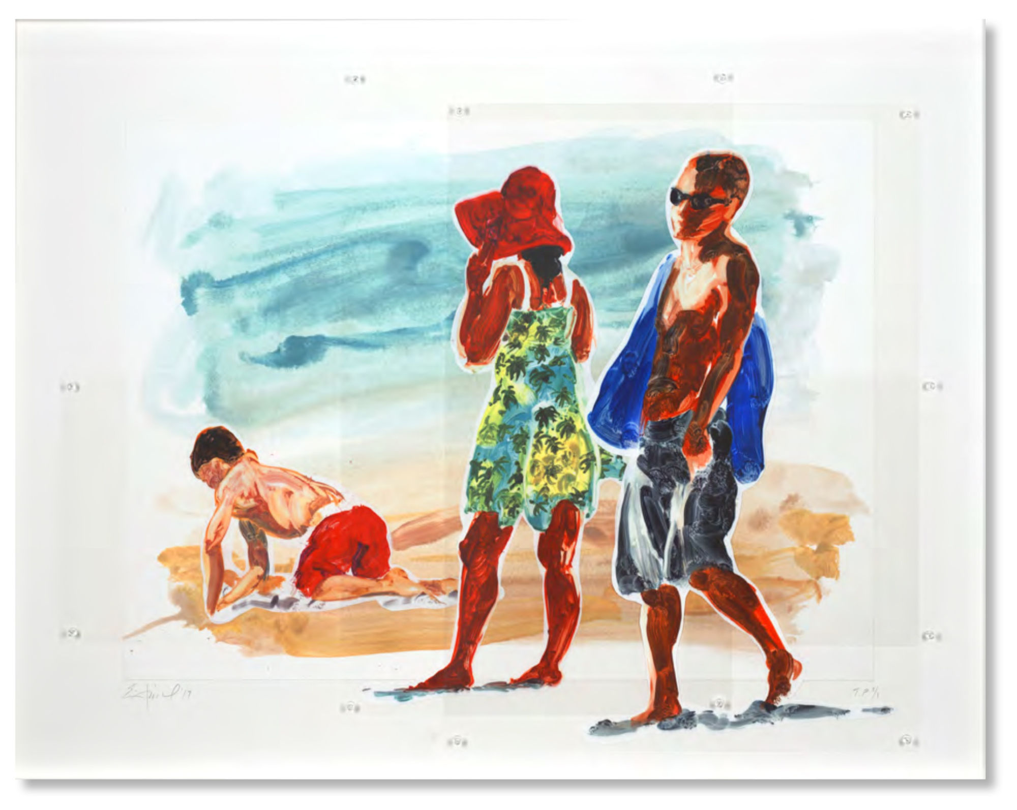Eric Fischl Man, Woman and Boy, 2018 Sublimation on mylar with pins and digital pigment print on paper, mounted on acid-free board 32 1/2 x 41 1/2 in 82.5 x 105.4 cm Edition of 9 plus 1 AP, 1 TP