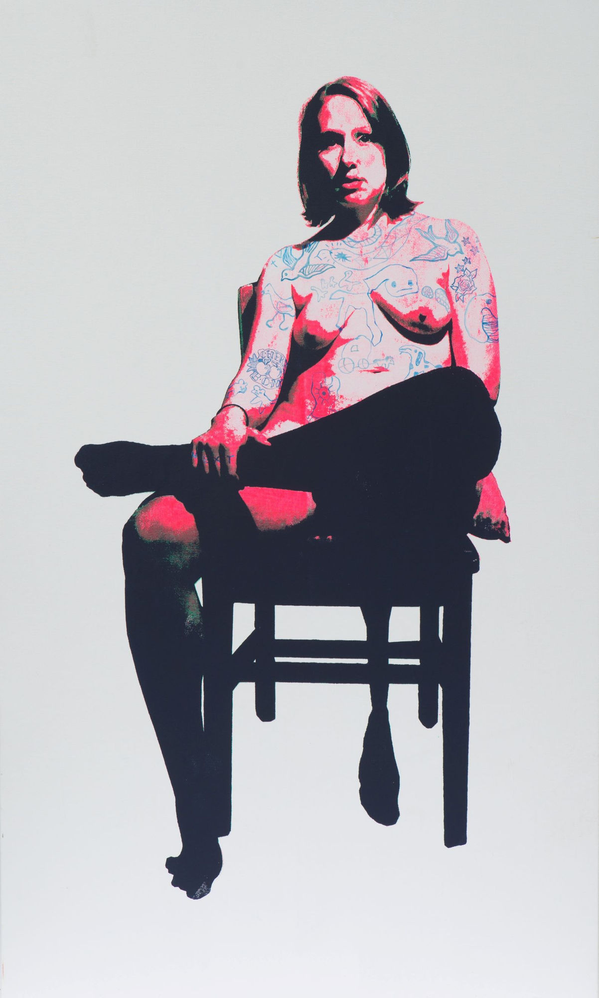 Scott Avett Tattooed Sarah, 2015 Screenprint and acrylic on canvas 57 x 34 in 144.8 x 86.4 cm