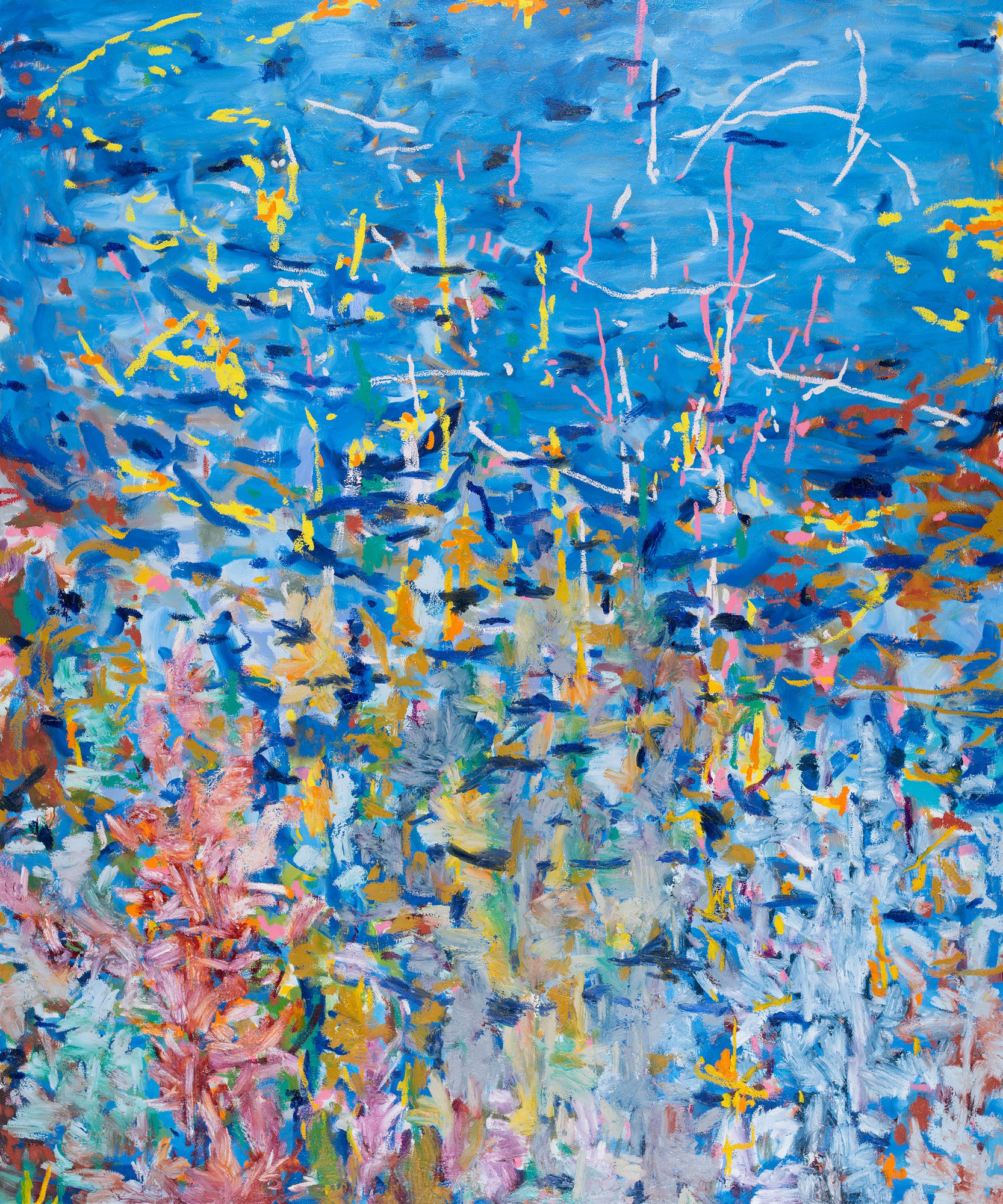 Michael De Feo Palancar Horseshoe, 2023 Acrylic, oil, and oil stick on canvas 72 x 60 in 182.9 x 152.4 cm