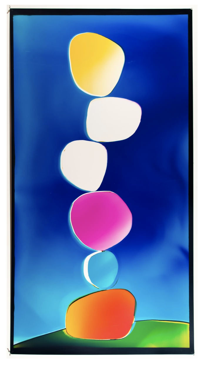 Liz Nielsen Stone Stack at Dusk, 2024 Analog chromogenic photogram on Fujiflex 73 x 40 in