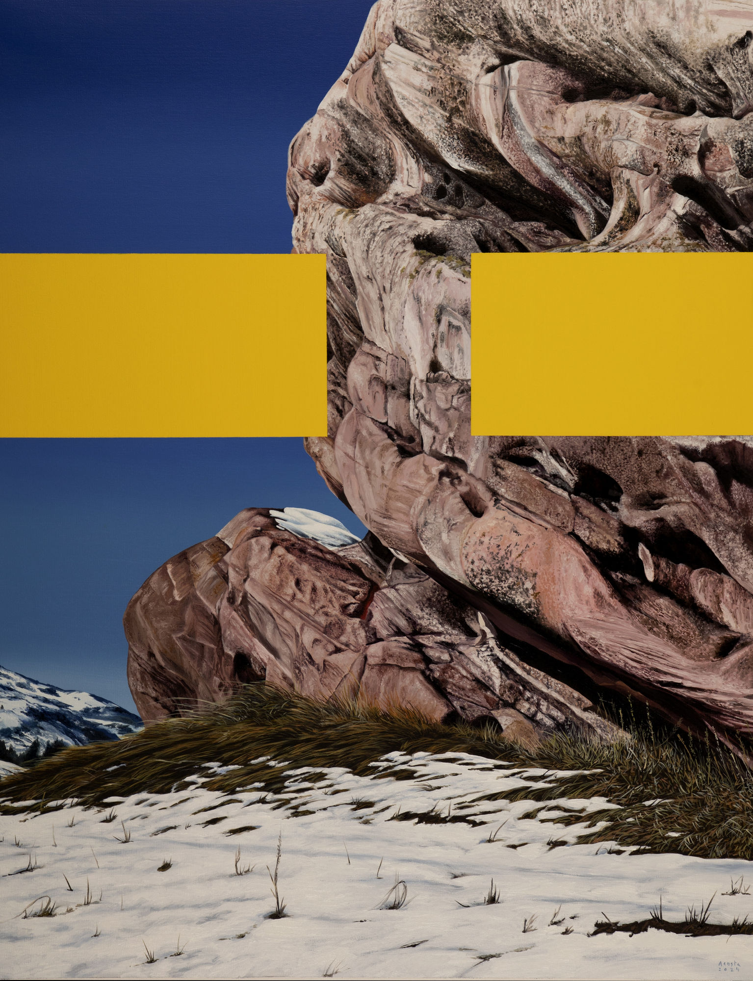 MARCOS ACOSTA Yellow Blocking I, 2024 Oil on canvas 37 x 28 1/2 in