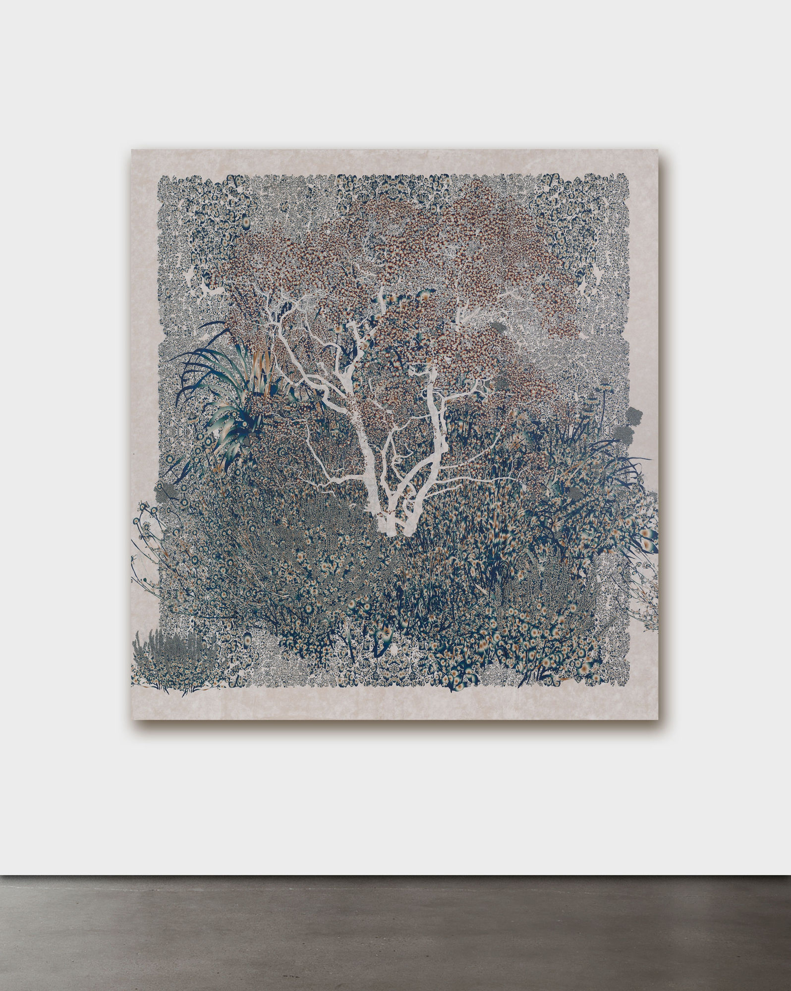 Andy Millner Floating World (Tree) (Magnolia), 2024 Pigment ink drawing on mulberry paper 78 x 72 in 198.1 x 182.9 cm
