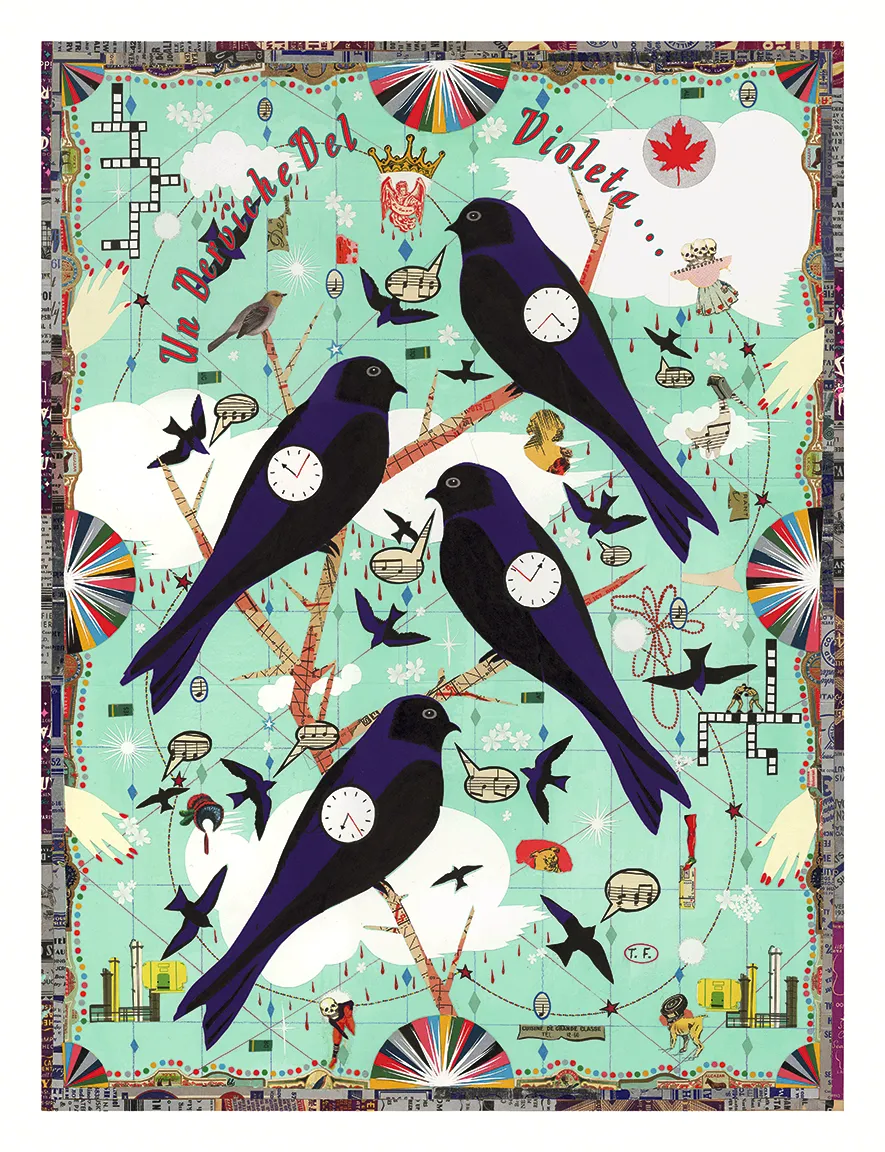 Tony Fitzpatrick Winter Martins (A Dervish of Violet), 2016 Pigment print on Somerset rag paper Image: 26 x 19 1/2 inches Paper: 28 x 21 inches Edition of 25 plus 10 Roman Numerals, 5 HC (#6/25)