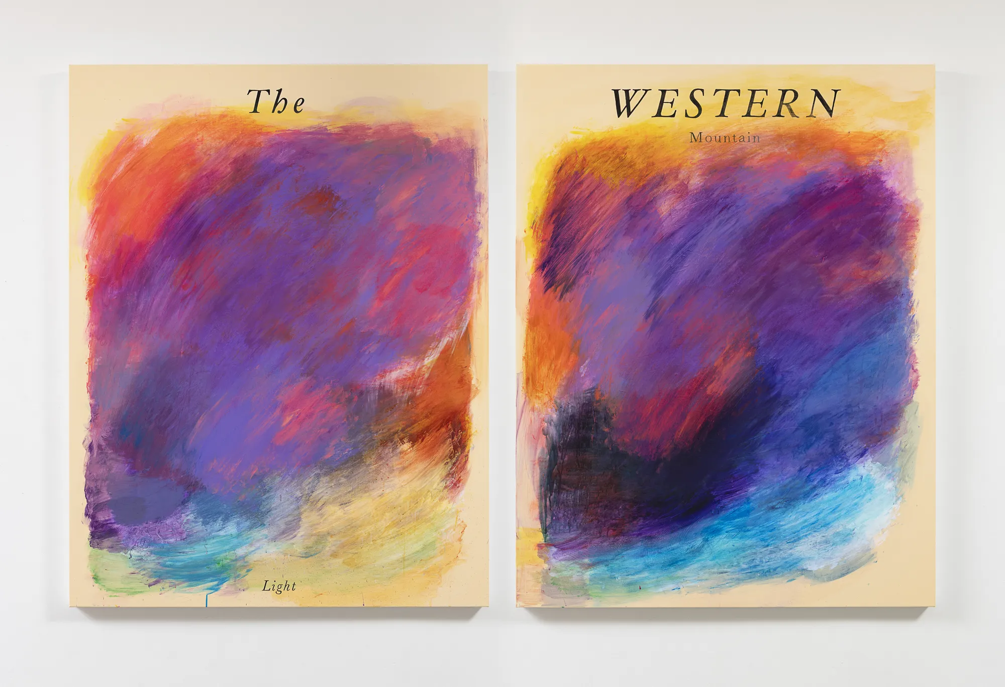 Andrew Kuo THE WESTERN MOUNTAIN, 2026 Oil on canvas 55 x 42 1/2 in ea. 139.7 x 108 cm ea.