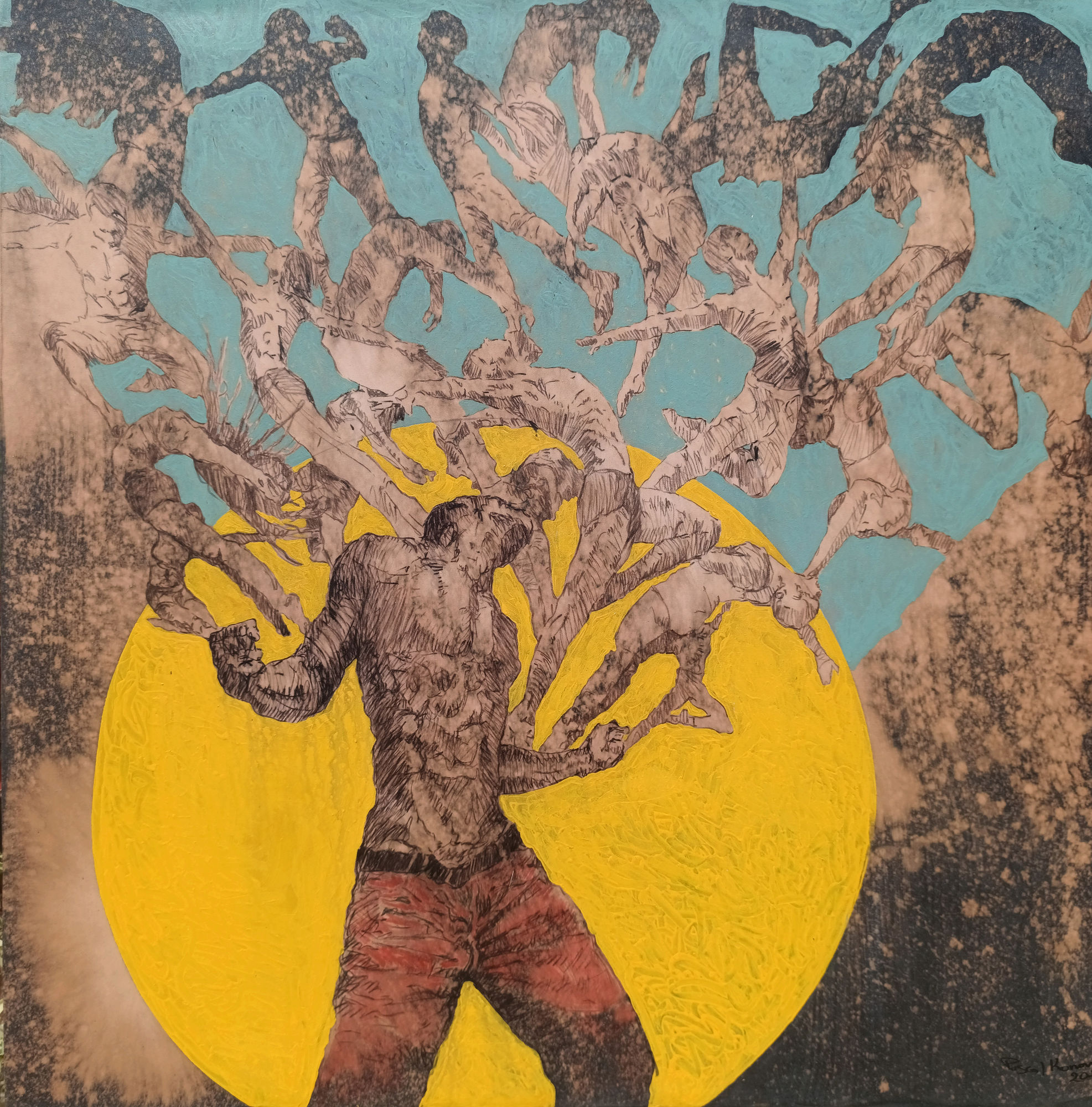 Look At My Freedom 2021 120cm x 120cm Acrylic on Denim