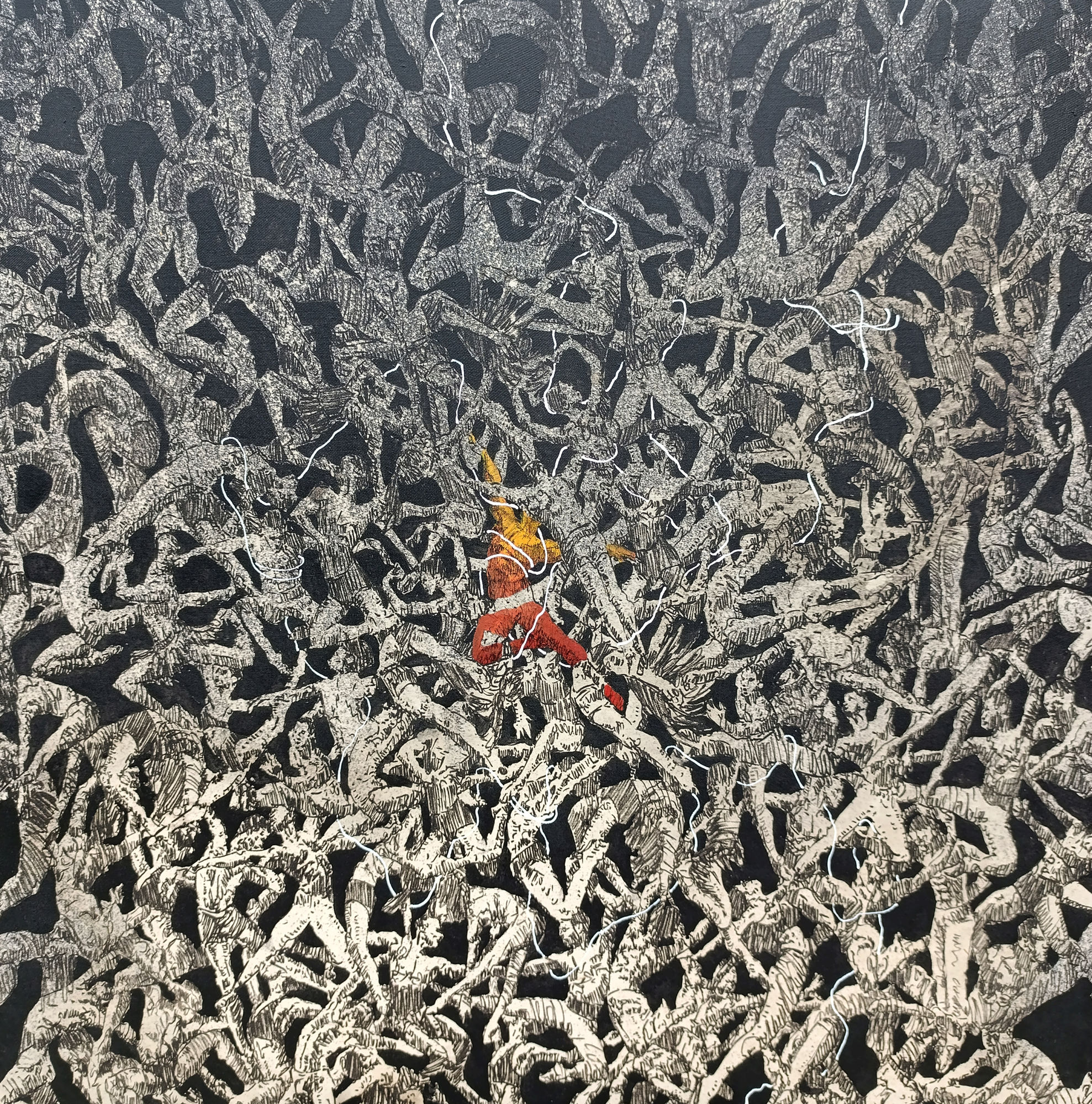 Look At My Struggles III 2023 58" x 66" Acrylic and Paper on Canvas