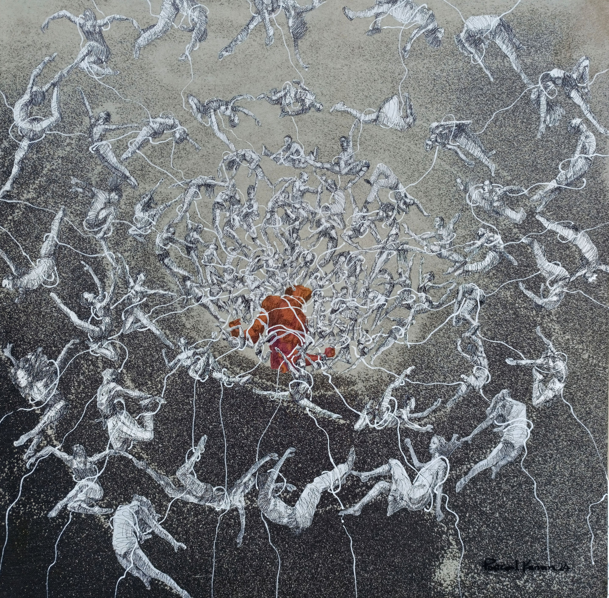 Look At My Fight 2024 80cm x 80cm Acrylic Bleach and Ink On Denim