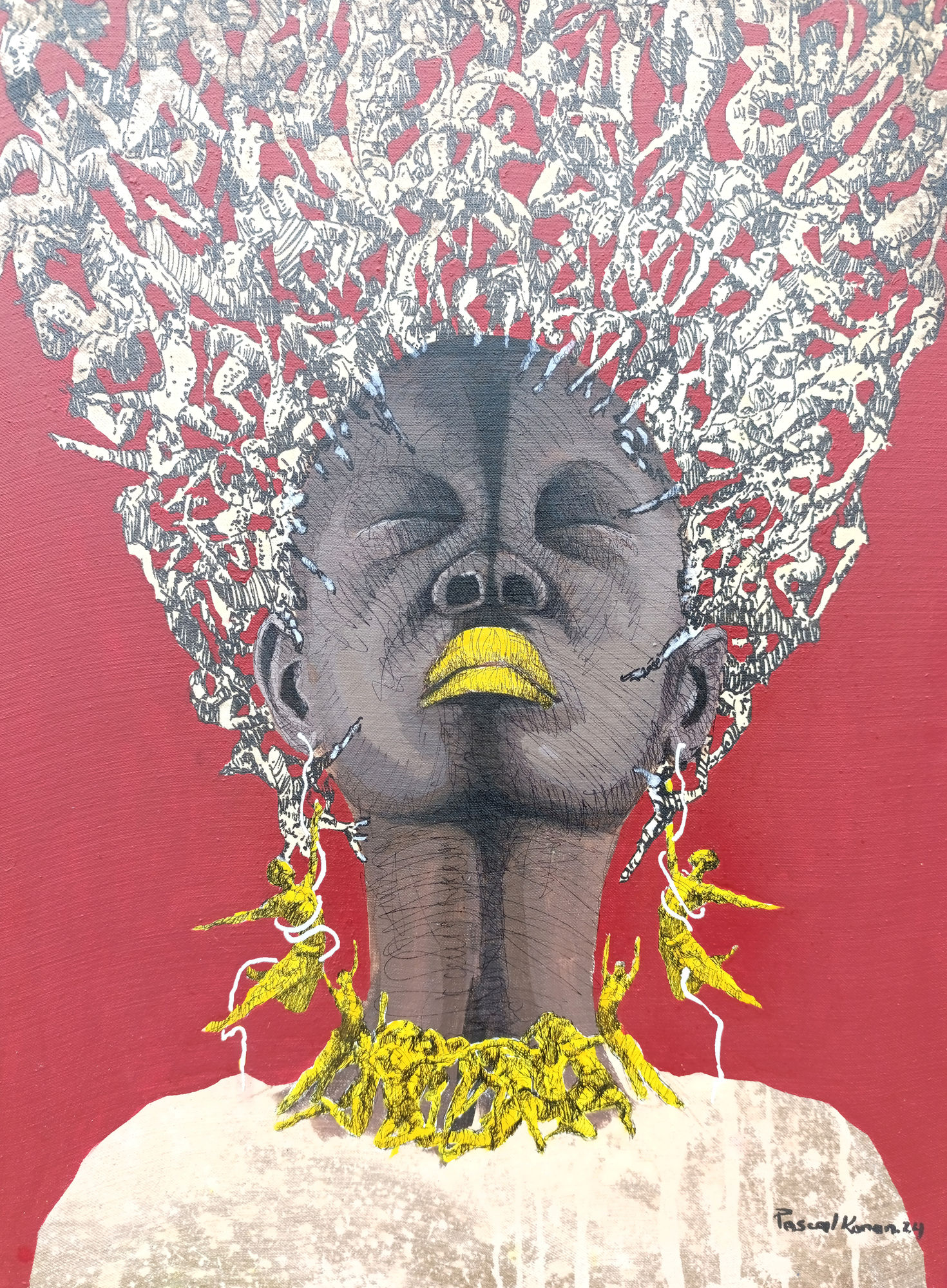 Look At My Soul 2024 80cm x 80cm Acrylic Bleach and Ink On Denim