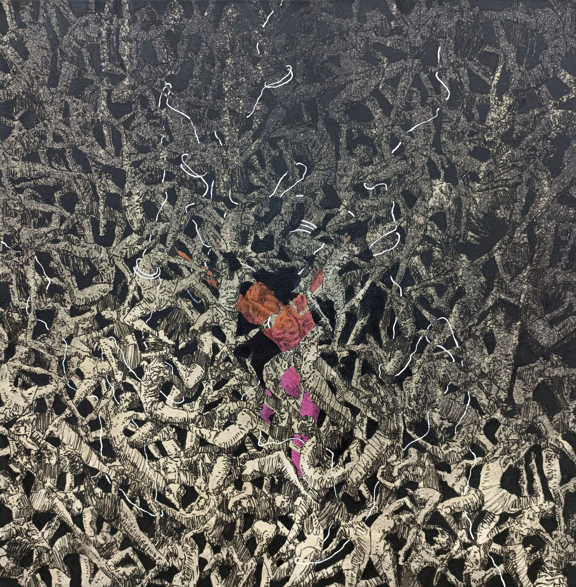 Look At My Thirst For Freedom 2024 80cm x 80cm Acrylic Bleach and Ink On Denim