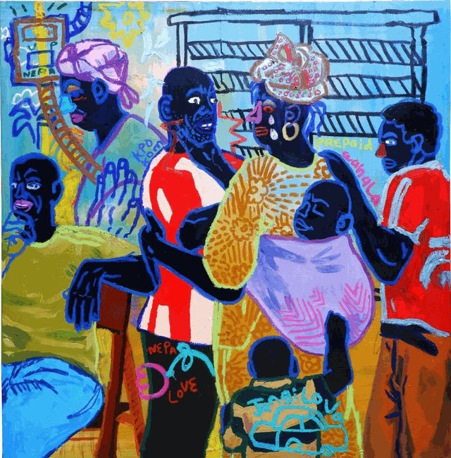 Marriage wars Acrylic and Oil pastel on canvas 120 x 120 cm 2024