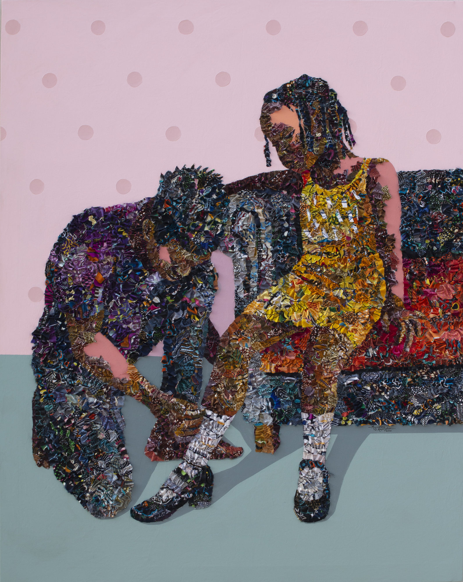 PAPA'S GIRL (KESIENA'S DAIRY) FABRIC PAPER AND ACRYLIC ON CANVAS 60 X 48 INCHES 2021