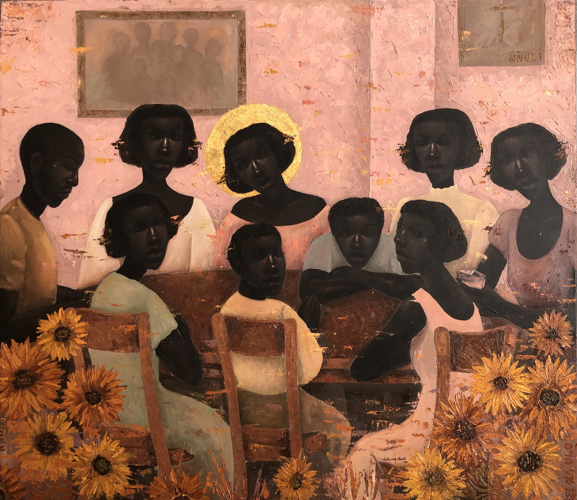 Ezi Na Ulo (Family) Oil and acrylic on canvas 42 x 50 inches 2020