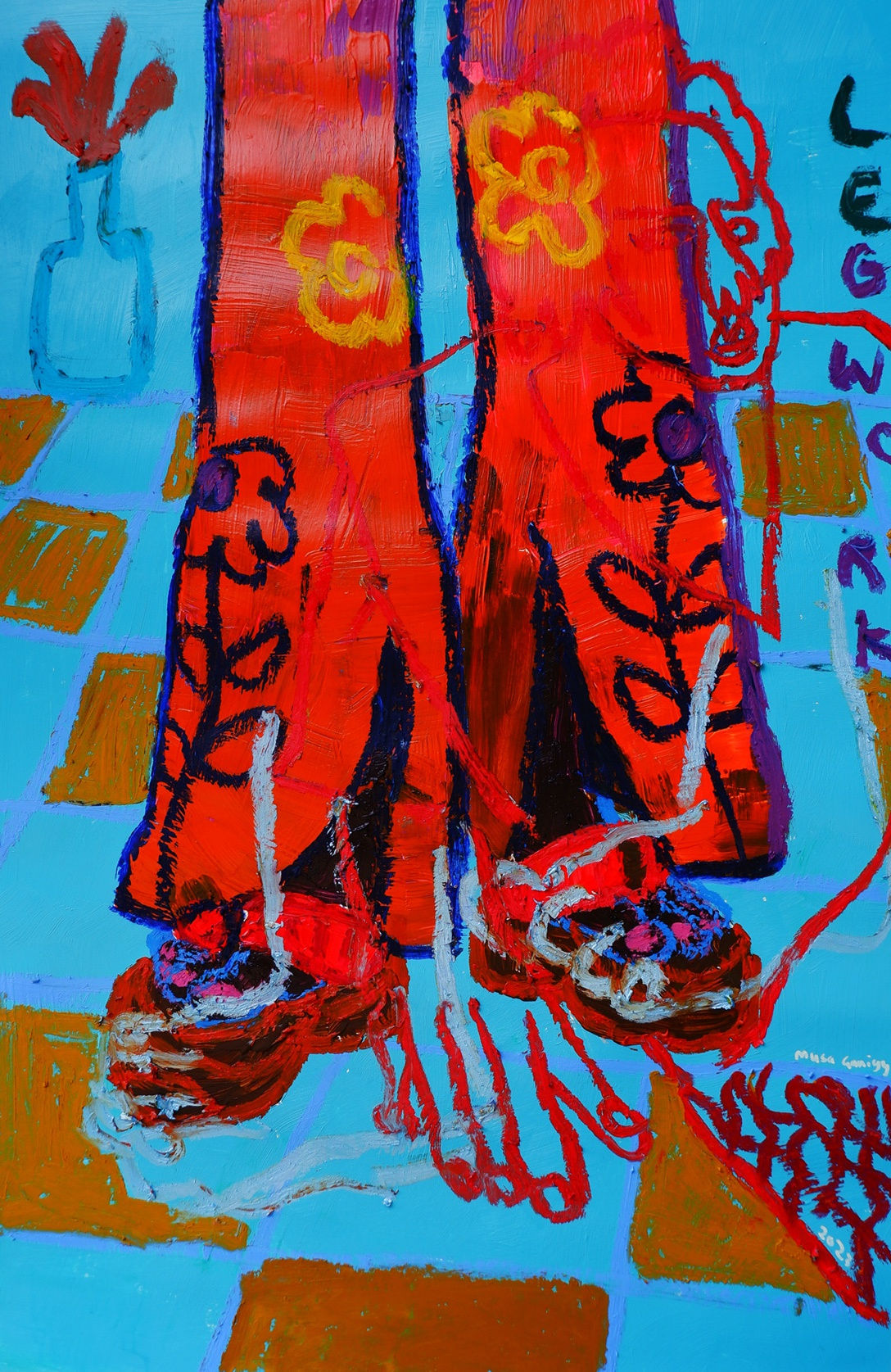 MUSA GANIYY WAKA WAKA ACRYLIC AND OIL PASTEL ON PAPER 35 X 24 INCHES 2023