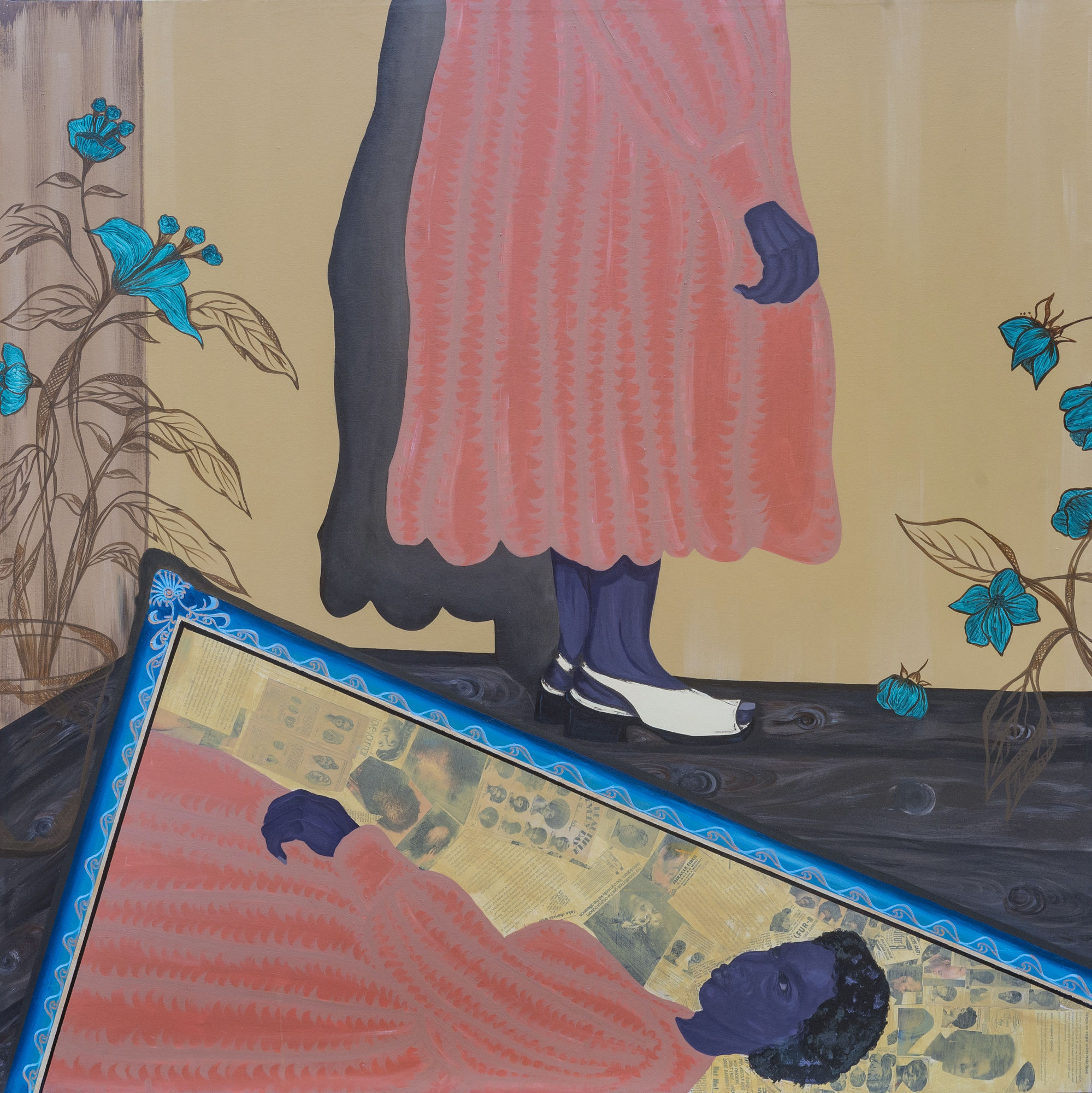 JESSICA SOARES SO MANY FRAGILE THINGS 2023 ACRYLIC IRIDESCENT ACRYLIC AND PAPER COLLAGE ON CANVAS 58 X 58 IN