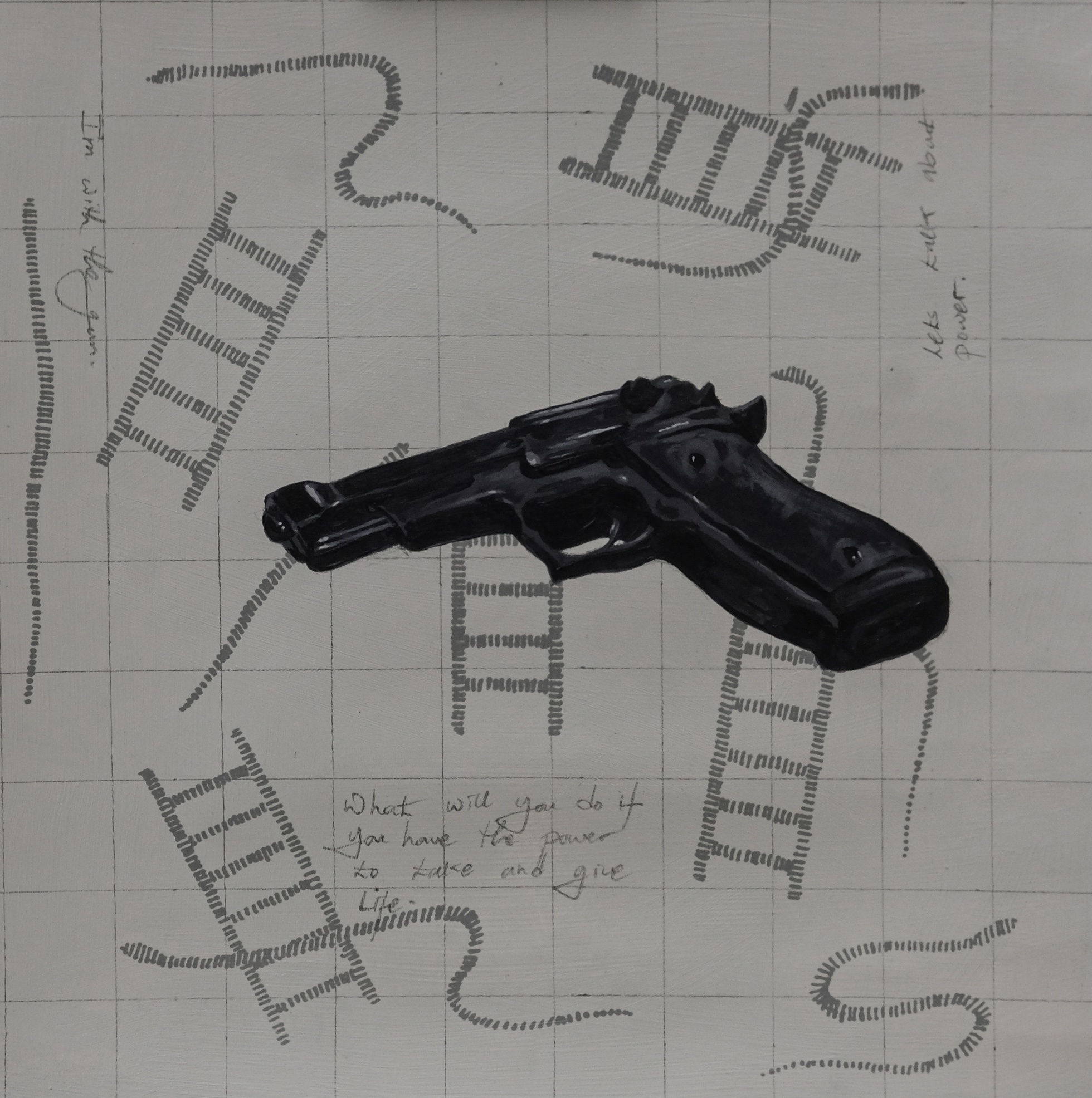 AMEH EGWUH OBJECT AND CONVERSATIONS IX BLACK PISTLE 2023 ACRYLIC AND GRAPHITE ON PAPER 12 X 12 INCHES