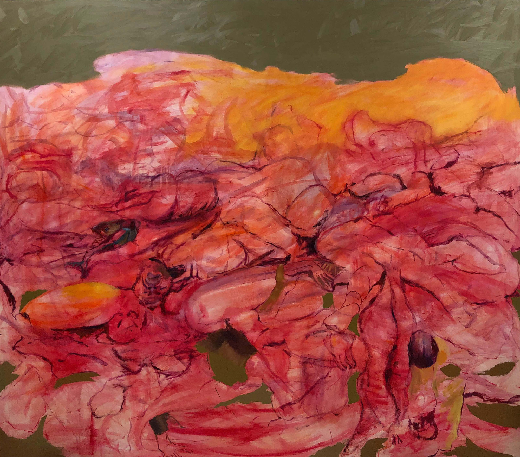 'Congregated Feathers,' 84 x 96, Oil and acrylic on canvas, 2023