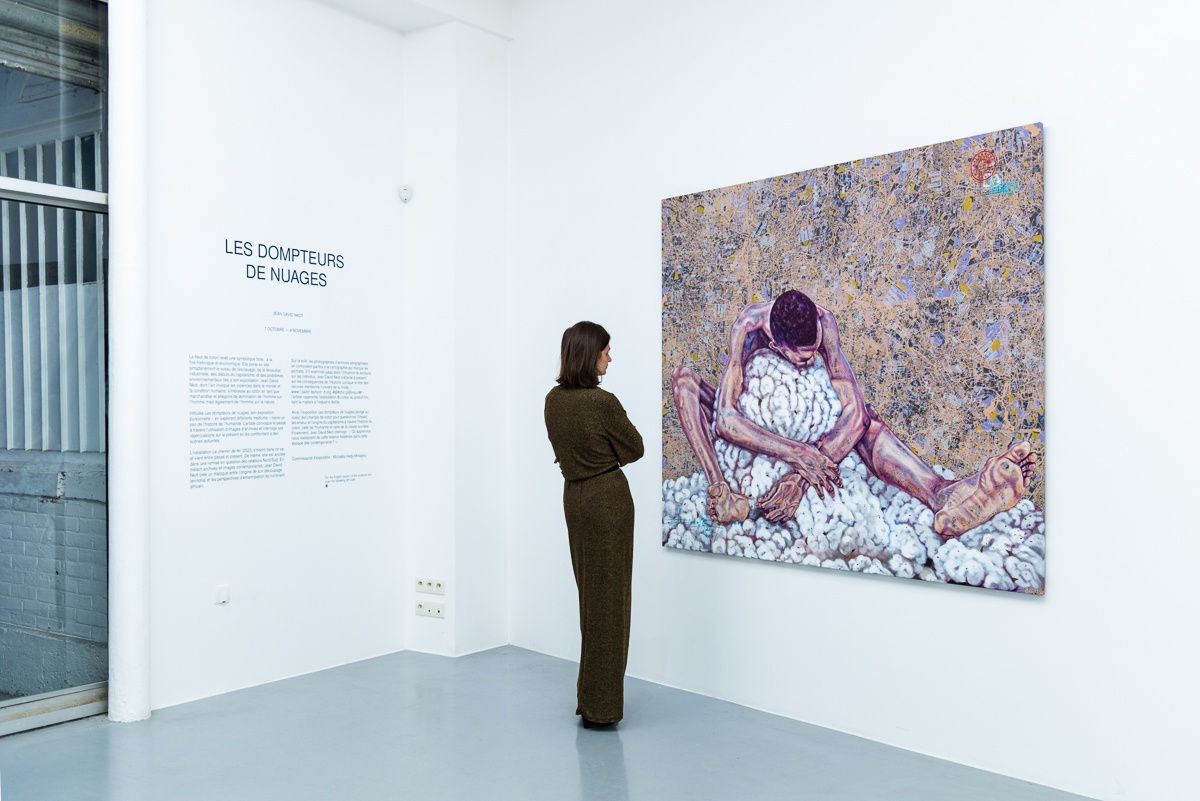 Exhibition view of Jean David Nkot's solo show Les dompteurs de nuages at AFIKARIS Gallery in Paris specialized in Contemporary African art.