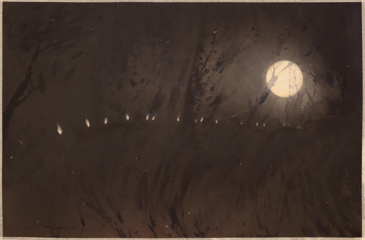 Bholanath Rudra (b.1984) The Red Flower Watercolour on paper 36.06 x 55.23 in. (91.6 x 140.3 cm.) 2024, Kolkata