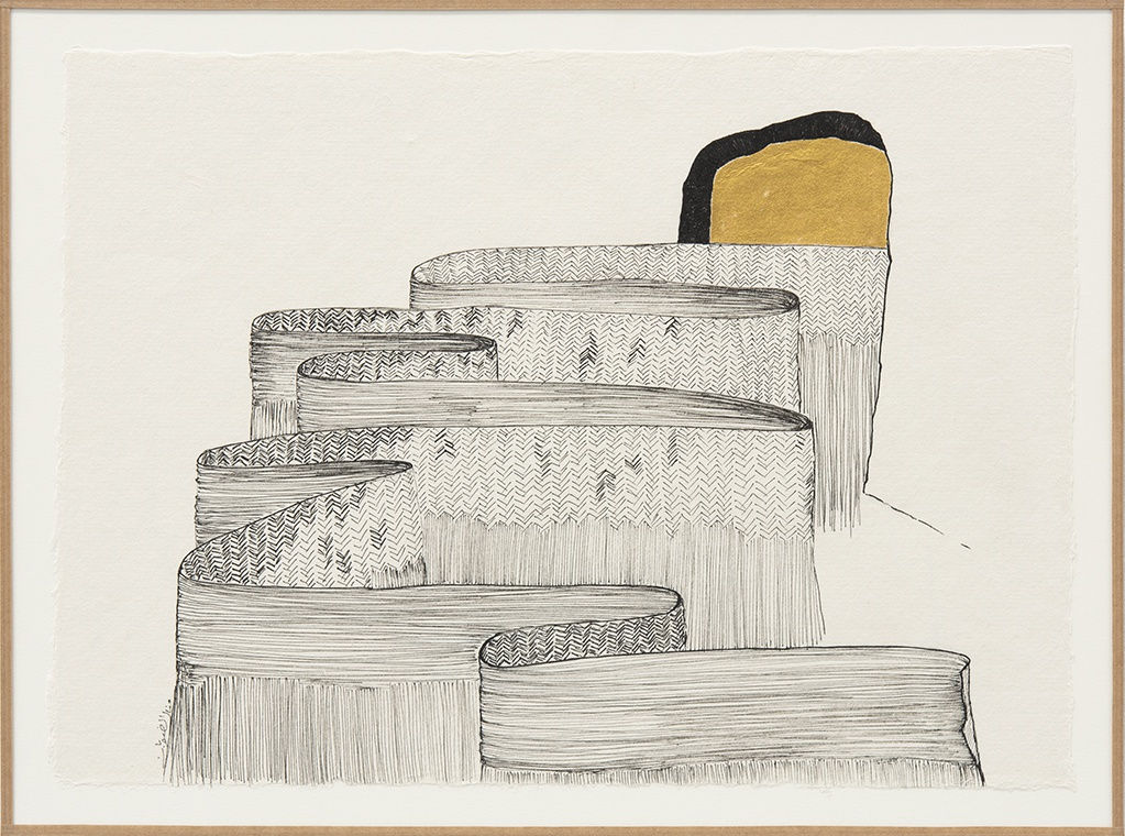 THE END IS BUT A BEGINNING I 2023 DRAWING IN JAPANESE PAPER AND JAPANESE GOLD INK 31 X 43 CM