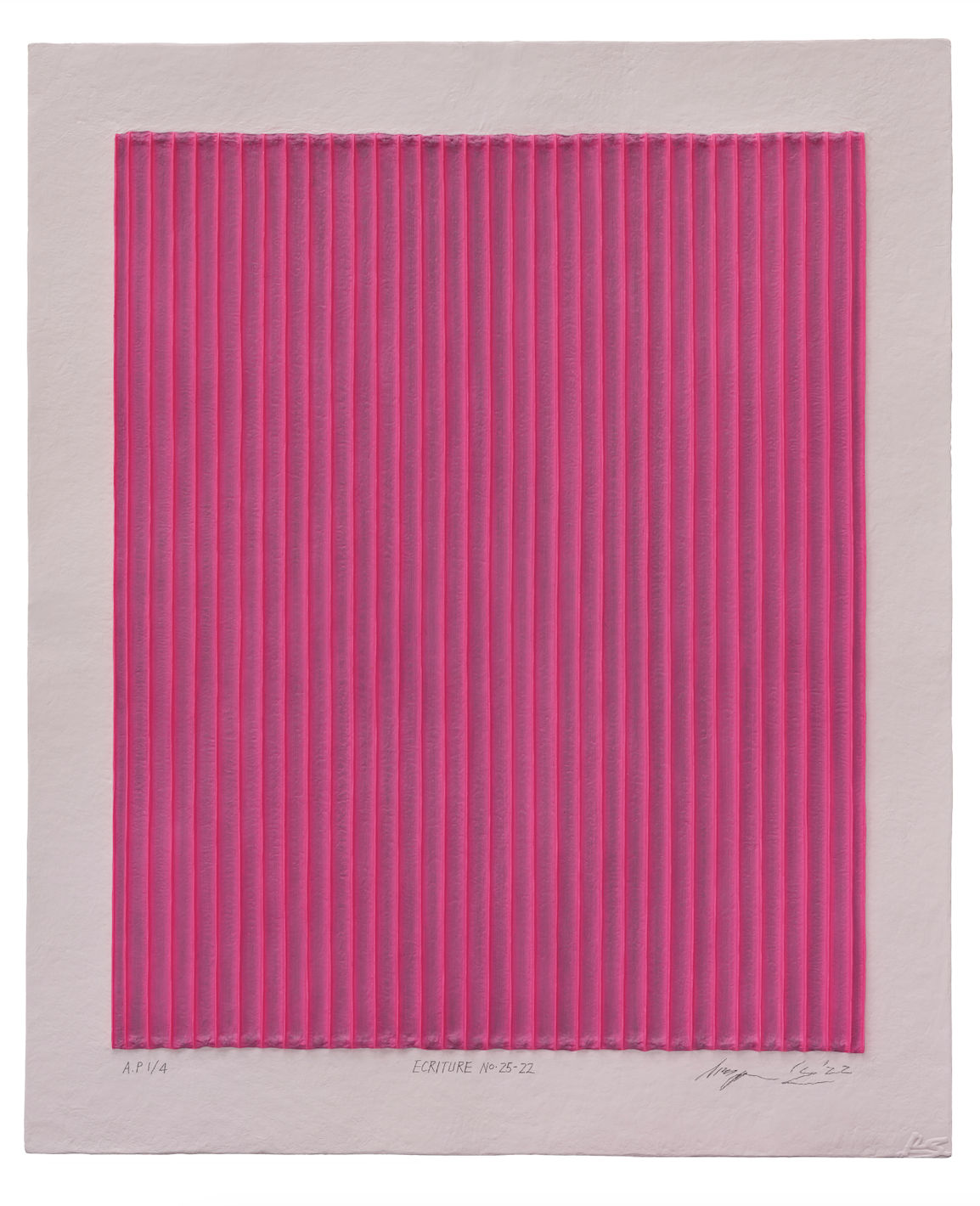 Park Seo-Bo Ecriture No. 25-22 Edition of 30 (#15/30), 2022 Relief print with korean hanji paper and hand-coloring 65 x 54 cm $30,000