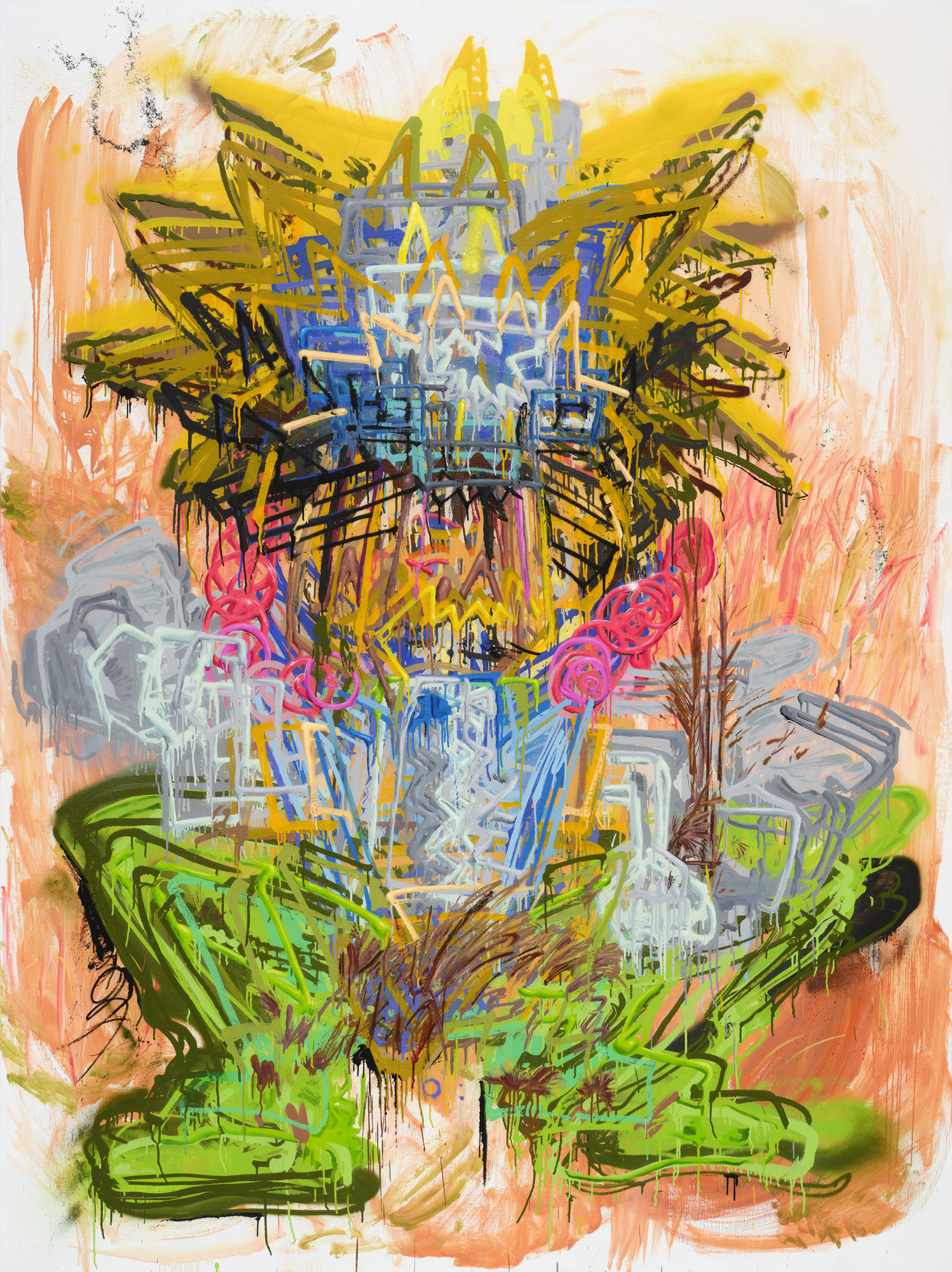 D 5 - 깨숑 D 5 - Kkesyong, spray paint and oil on canvas, 259.1x193.9cm, 2022