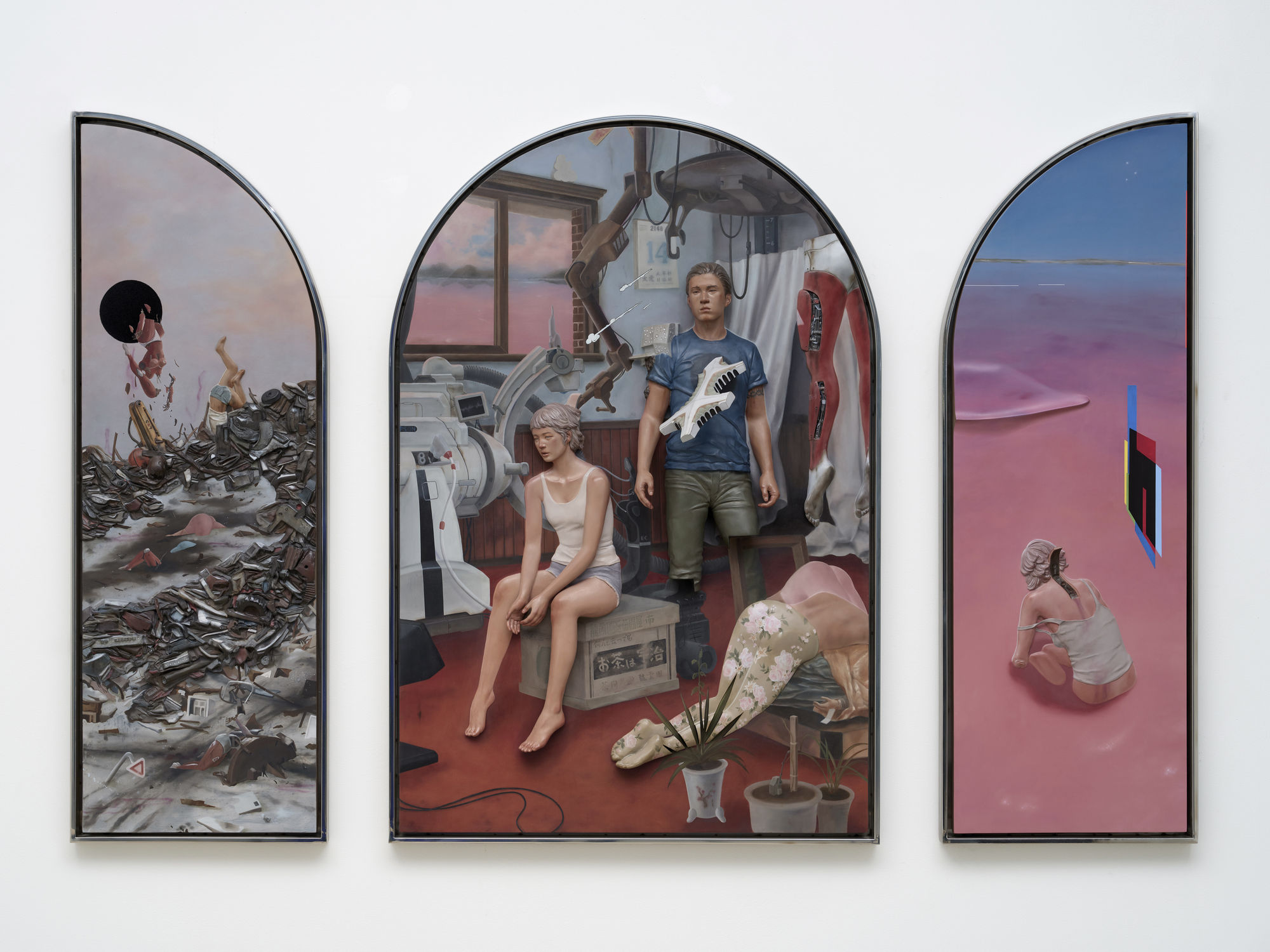 Entropy, oil painted resin on wood, 120x40, 120x80, 120x40cm, 2021