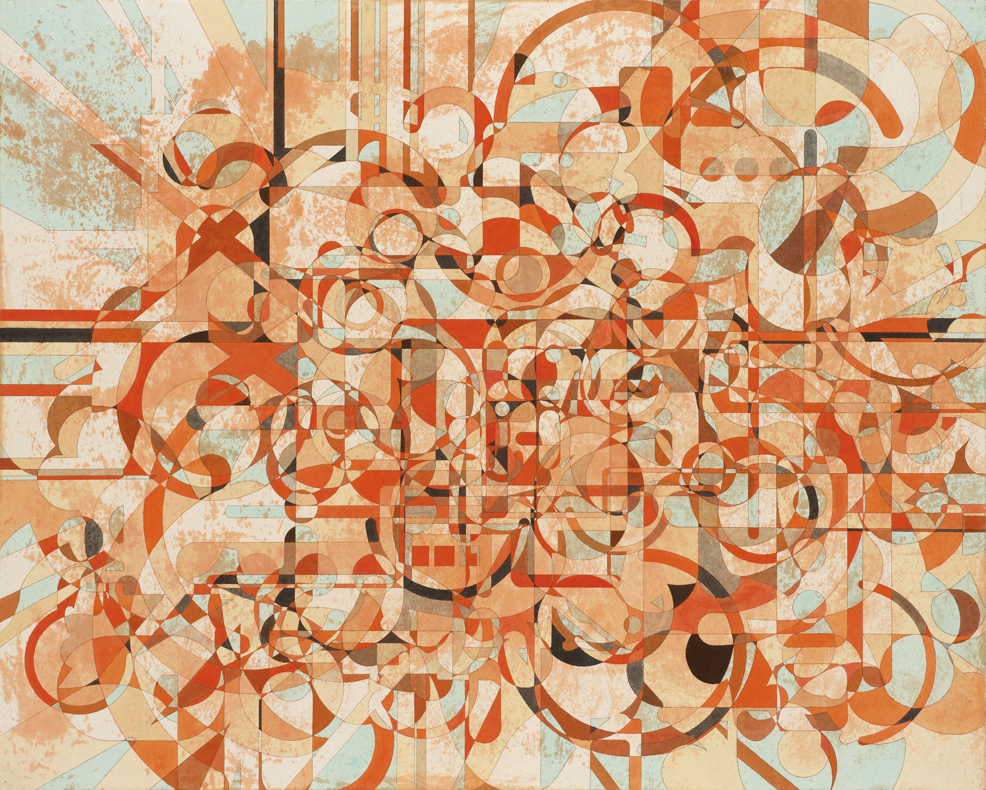 해시계 Sundial, ink, cinnabar red ink and watercolor on paper, 130x162cm, 2019