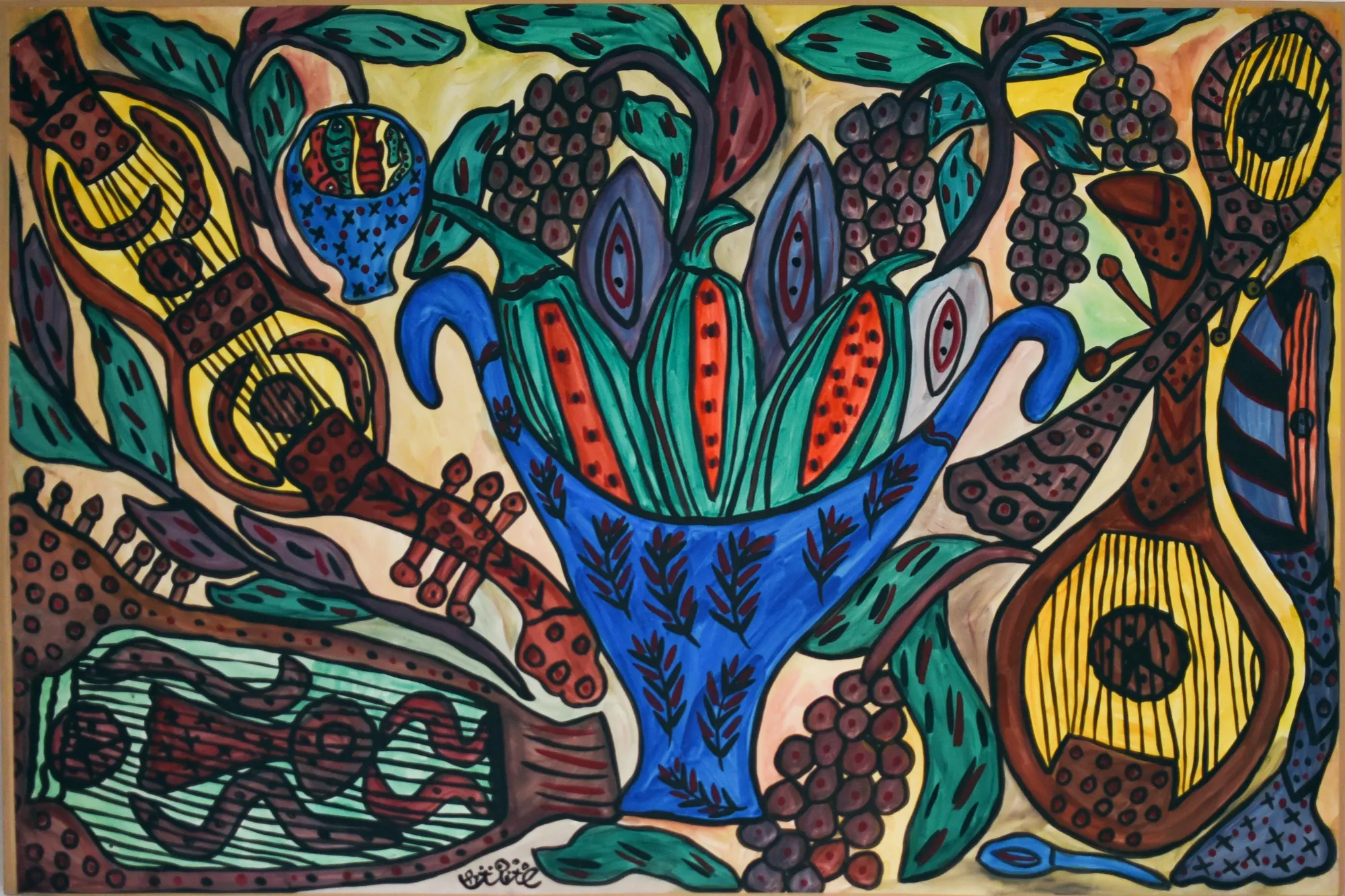 BAYA - Fatma Haddad Mahieddine Untitled, 1993, gouache on paper mounted on canvas, 71x99,5cm © Courtesy of the Estate of Baya Mahieddine