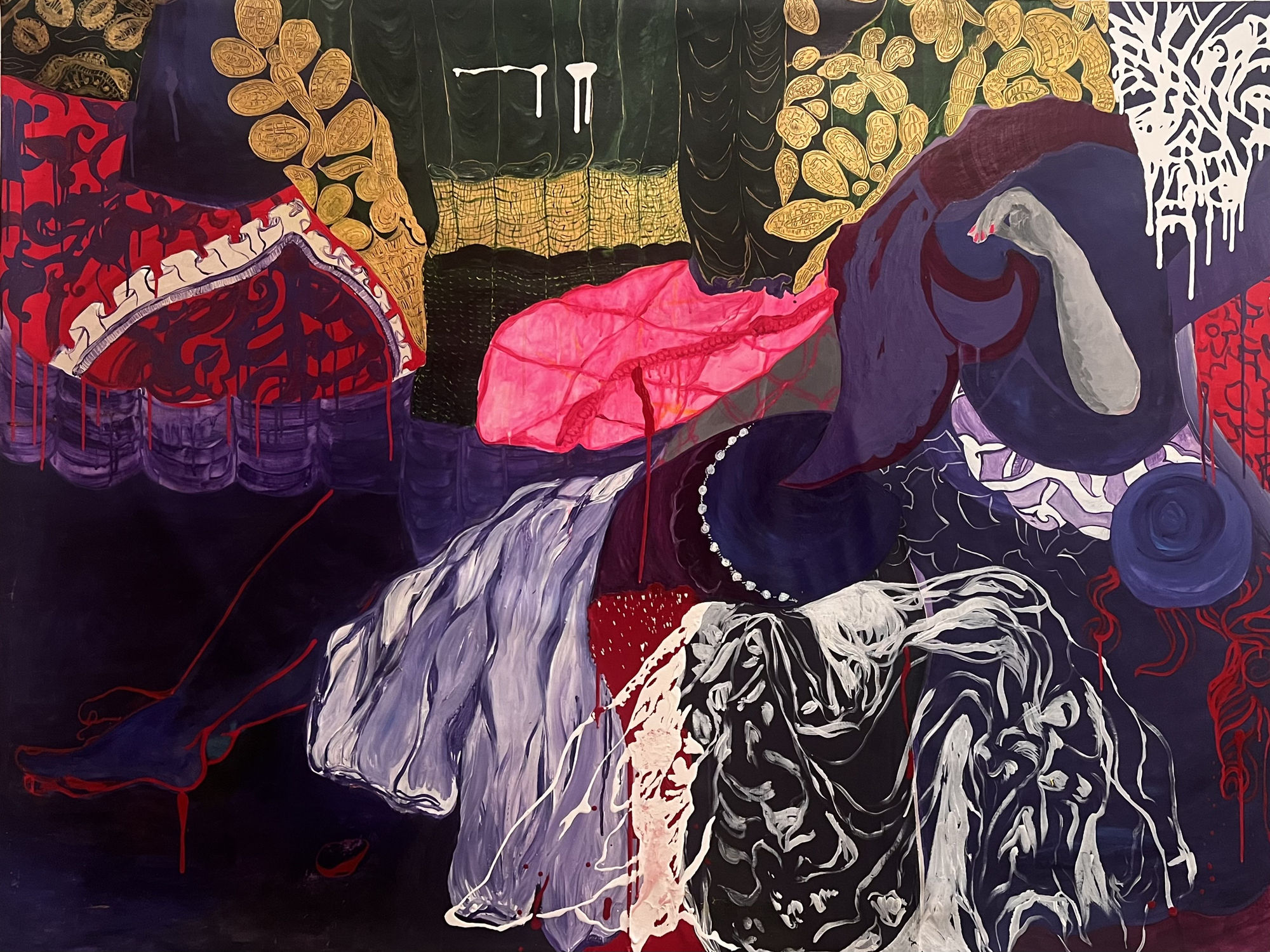 Zoulikha Bouabdellah Details 2, 2025 Oil, acrylic, and lacquer on canvas 123 × 173 cm