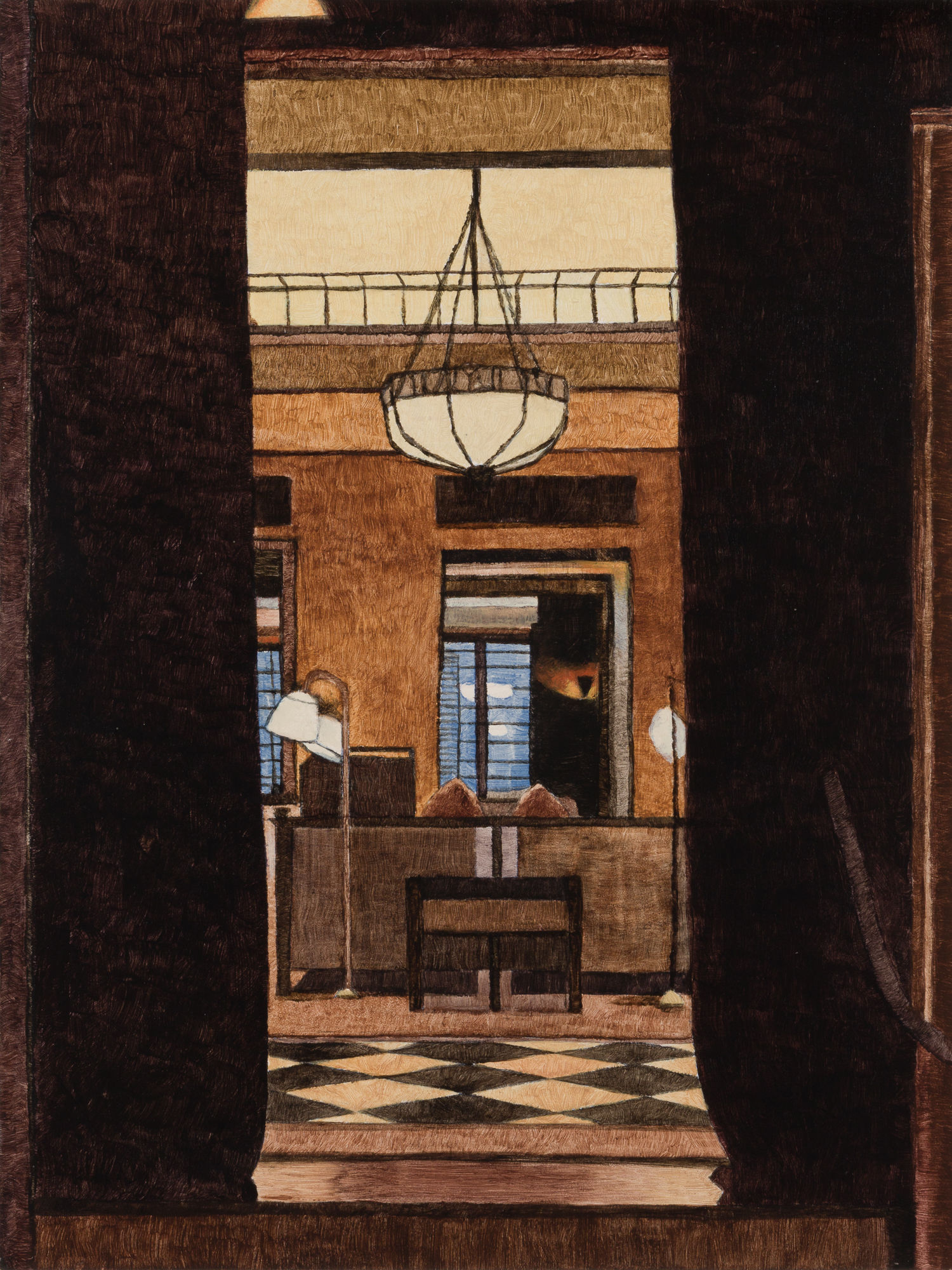 Chantel de Latour Hotel Lobby, Paris 2026, acrylic on board, 20 x 15.5cm (framed)