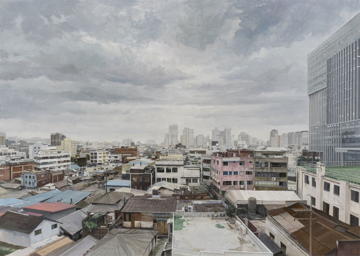 JAEHO JUNG Euljiro after rain, 2022 Oil on canvas 182 x 227 cm