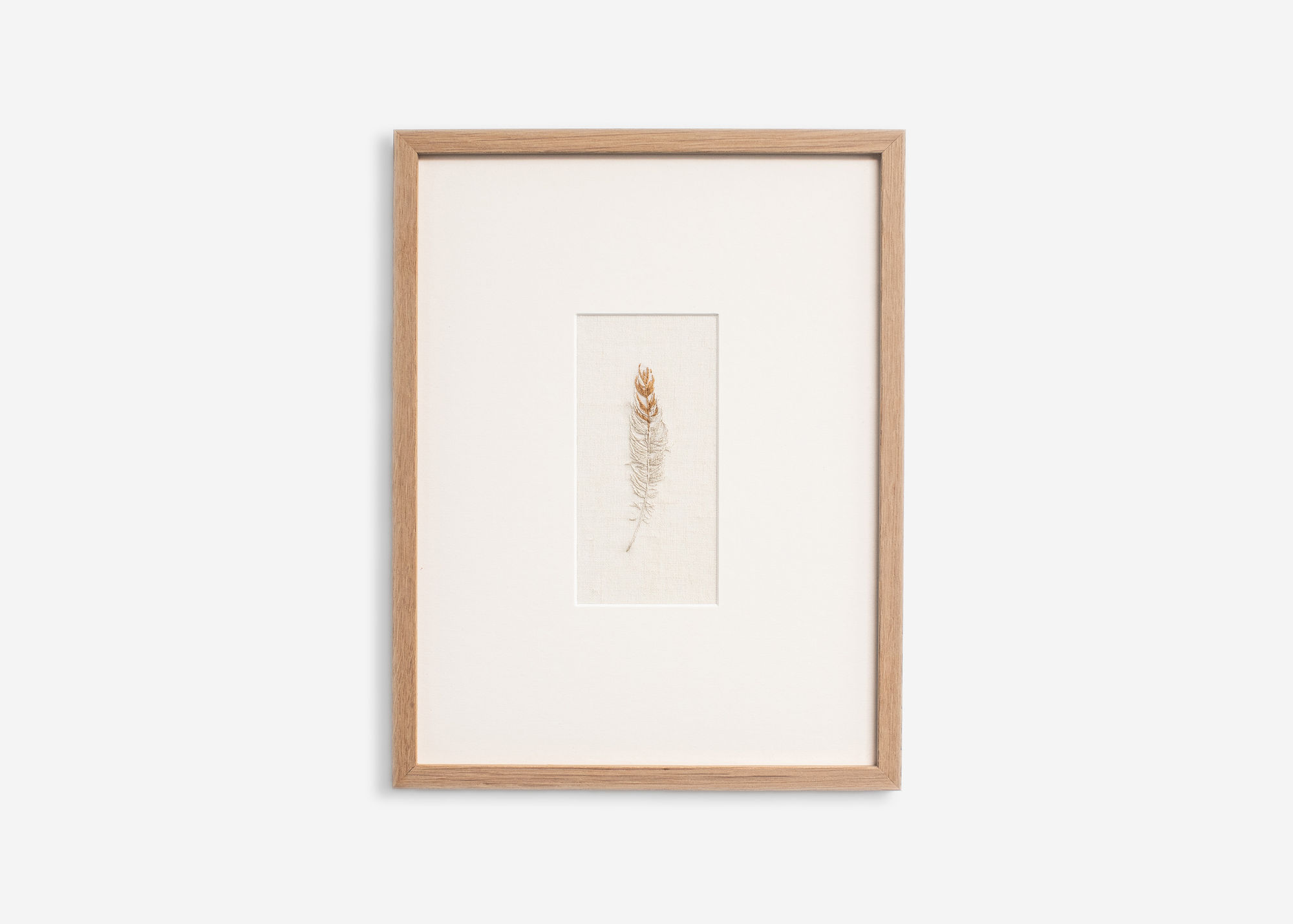 Feather 3, 2025 Hand embroidery on vintage Irish linen 10 7/8 x 8 1/4 inches (27.5 x 21 cm)