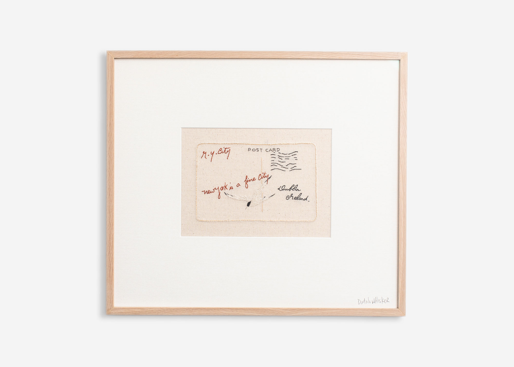 New York Is A Fine City, 2025 Hand embroidery on vintage Irish linen 14 3/8 x 16 7/8 inches (36.5 x 43 cm)