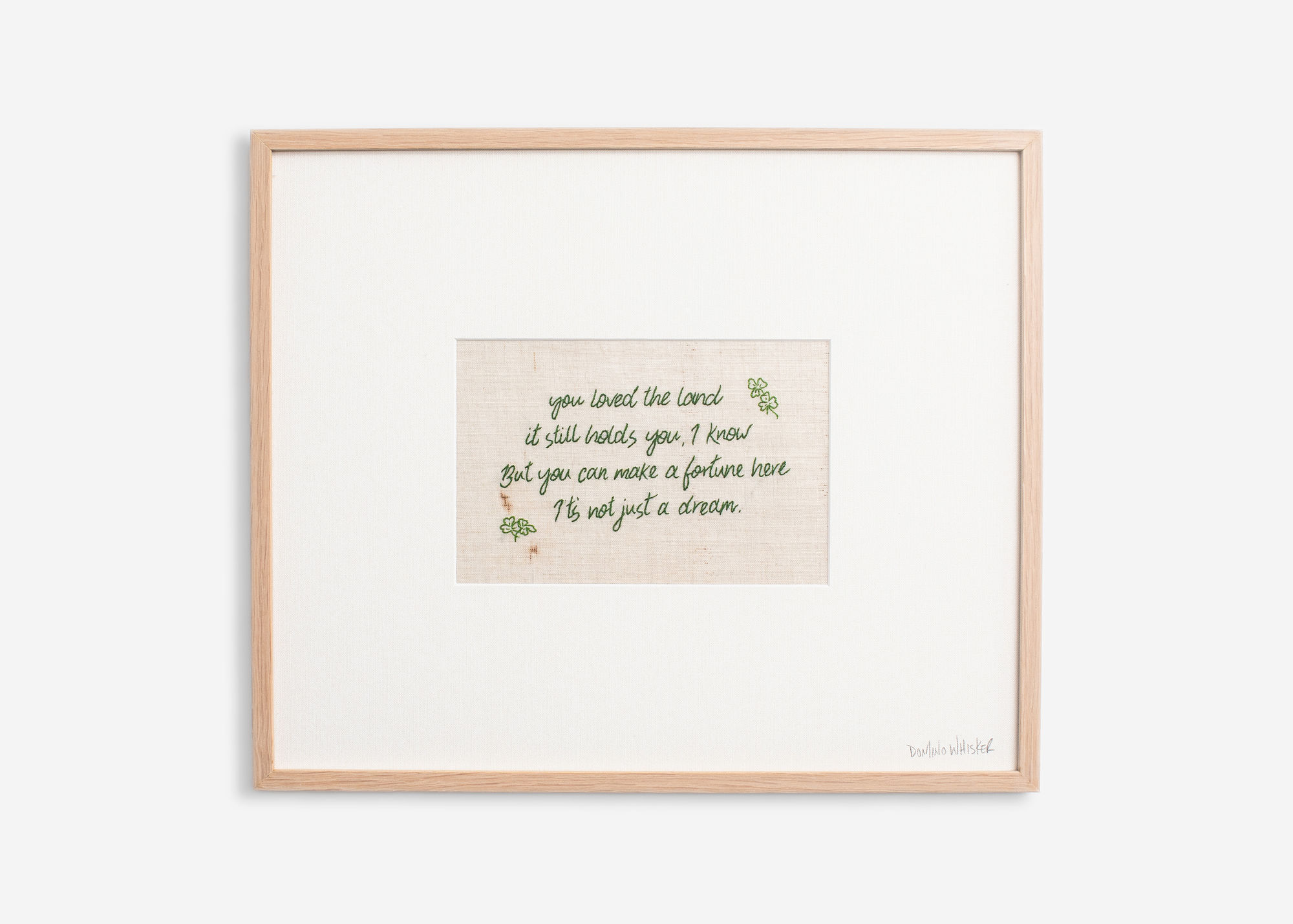 The Land That Holds You, 2025 Hand embroidery on vintage Irish linen 13 3/8 x 16 inches (34 x 40.5 cm)