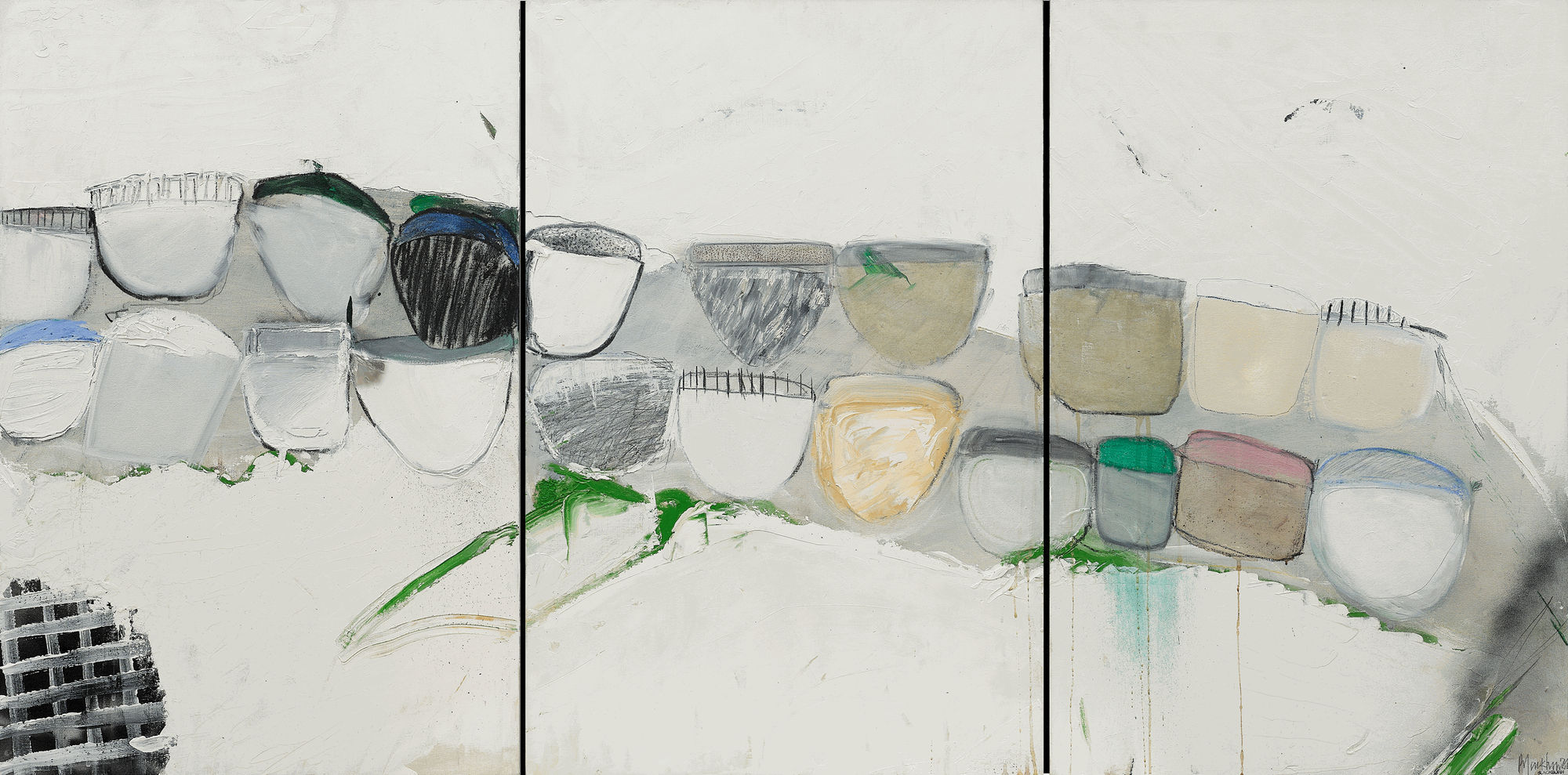 John Blackburn, Triptych #1 - Green Cups, 2021
