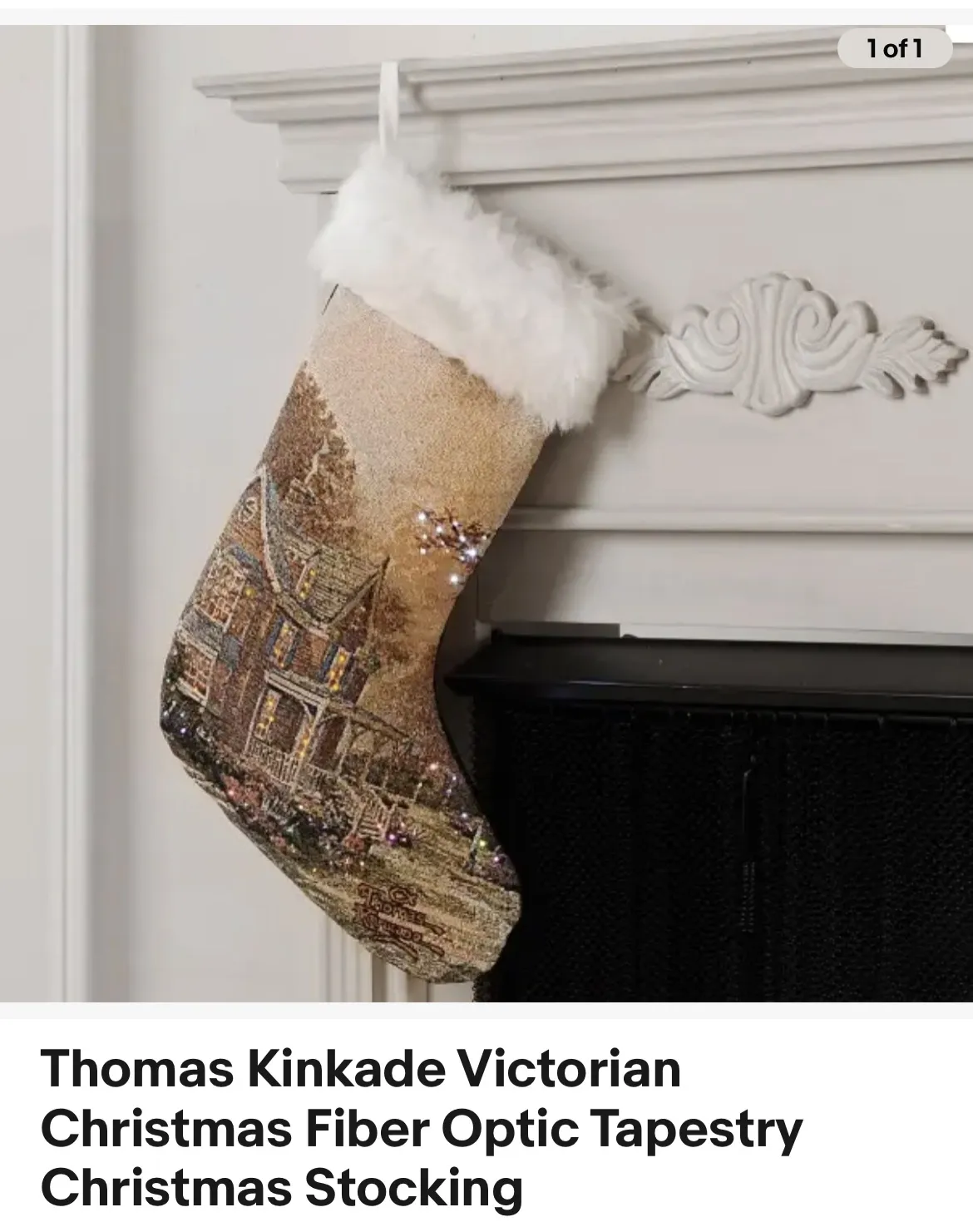 THOMAS KINKADE CHRISTMAS STOCKING WITH BATTERY OPERATED LIGHTS