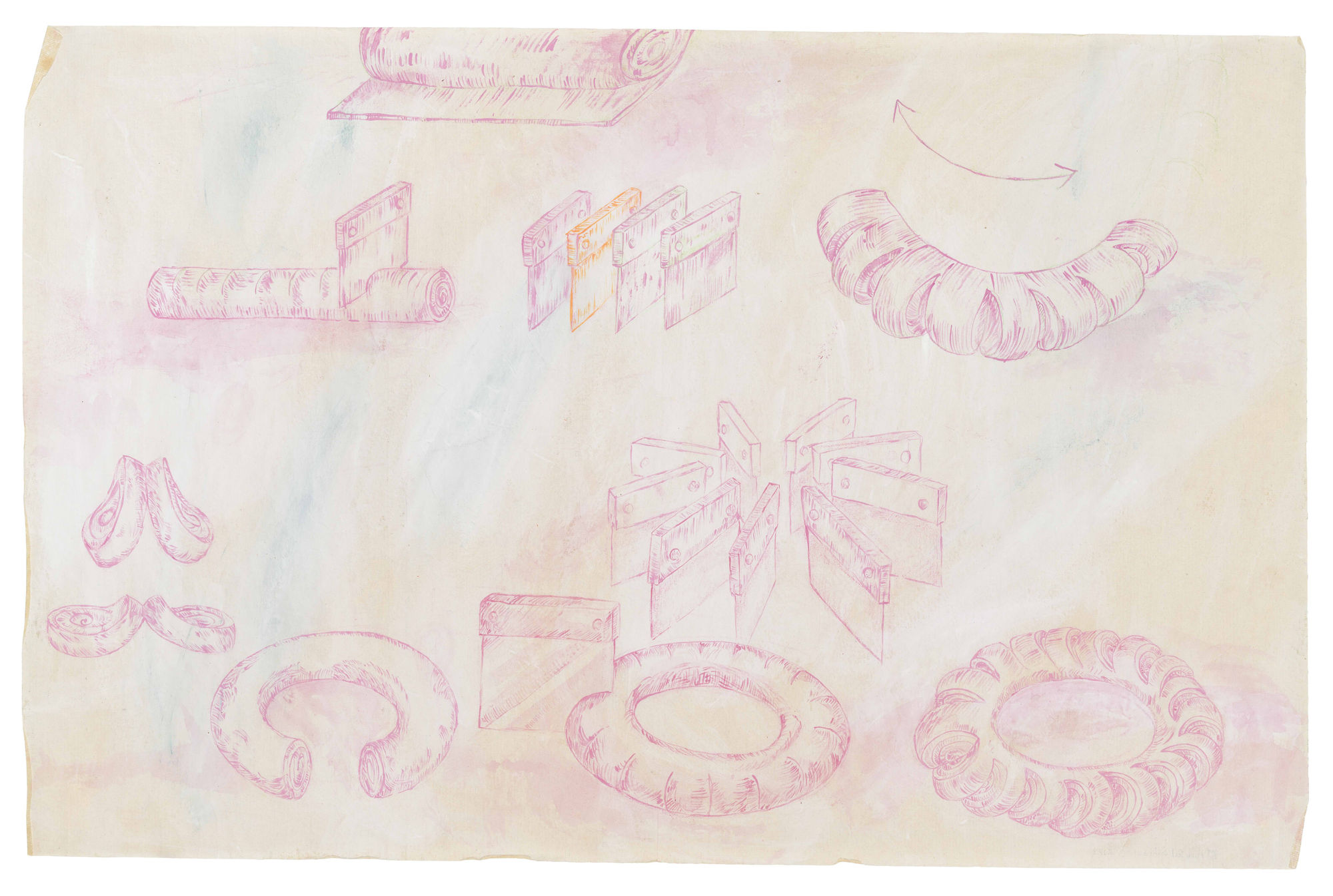 Minoo Yalsohrabi, Unnumbered Pages from a Lost Recipe Book: A Practice in Uniformity, 2023, Acrylic, dry pastel, colored pencil on rice paper, 44 X 68 CM | 17 X 27 IN