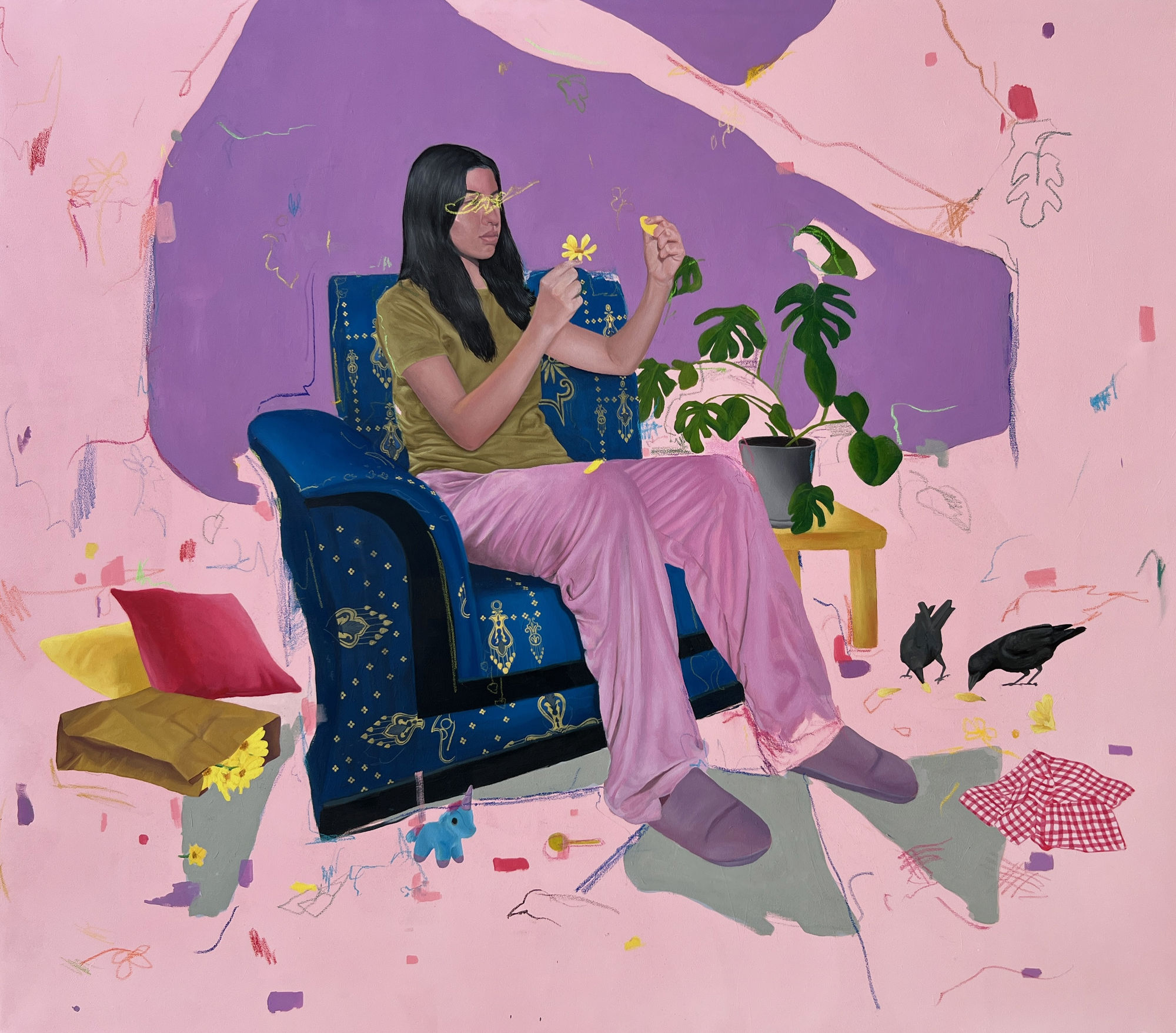 Rahma Lhoussig, Playtime #1, 2023, Mixed Media on Canvas 59 1/10 × 51 1/5 in | 150 × 130 cm