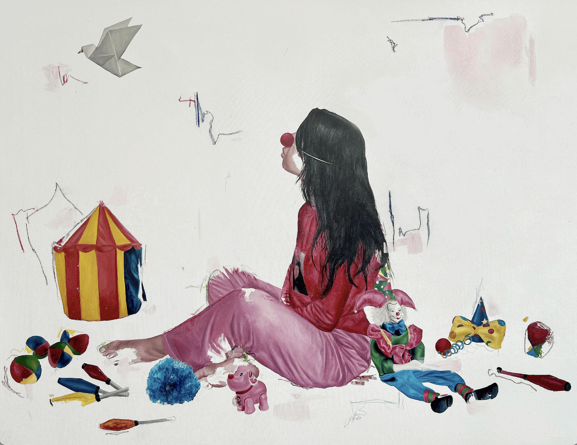 Rahma Lhoussig, Circus, 2022, Mixed technique On Canvas 39.4 x 47 1/5 in | 100 x 120 cm