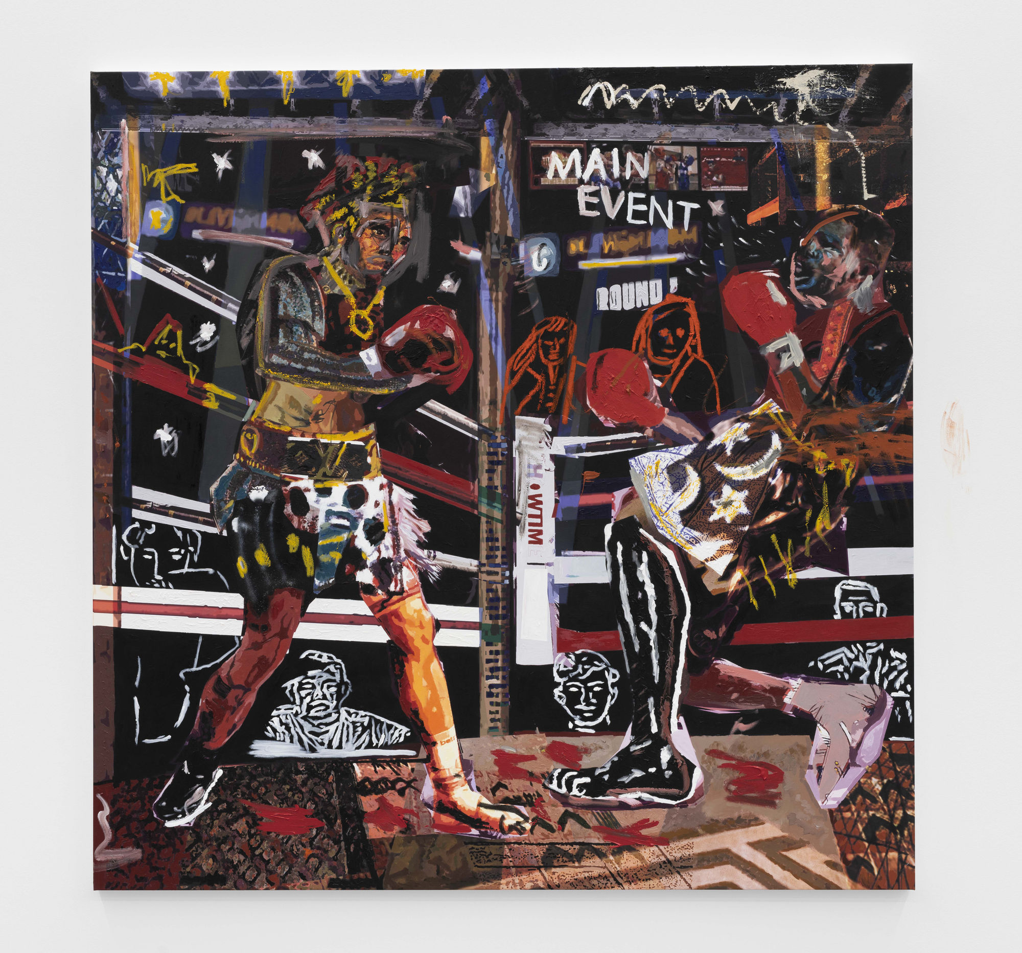 Olivier Souffrant David vs Goliath, 2023 Acrylic and archival CMYK ink on canvas 203 x 203 x 4 cm. 80 x 80 x 1 ½ in.