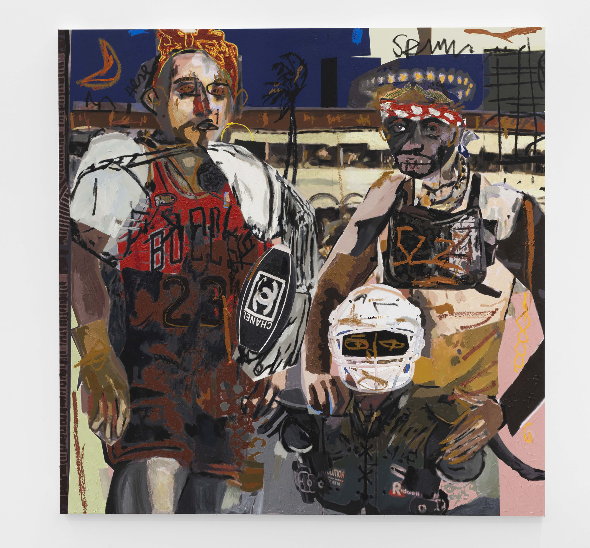 Olivier Souffrant Cinco 2 Trey, 2023 Acrylic and archival CMYK ink on canvas 203 x 203 x 4 cm. 80 x 80 x 1 ½ in.