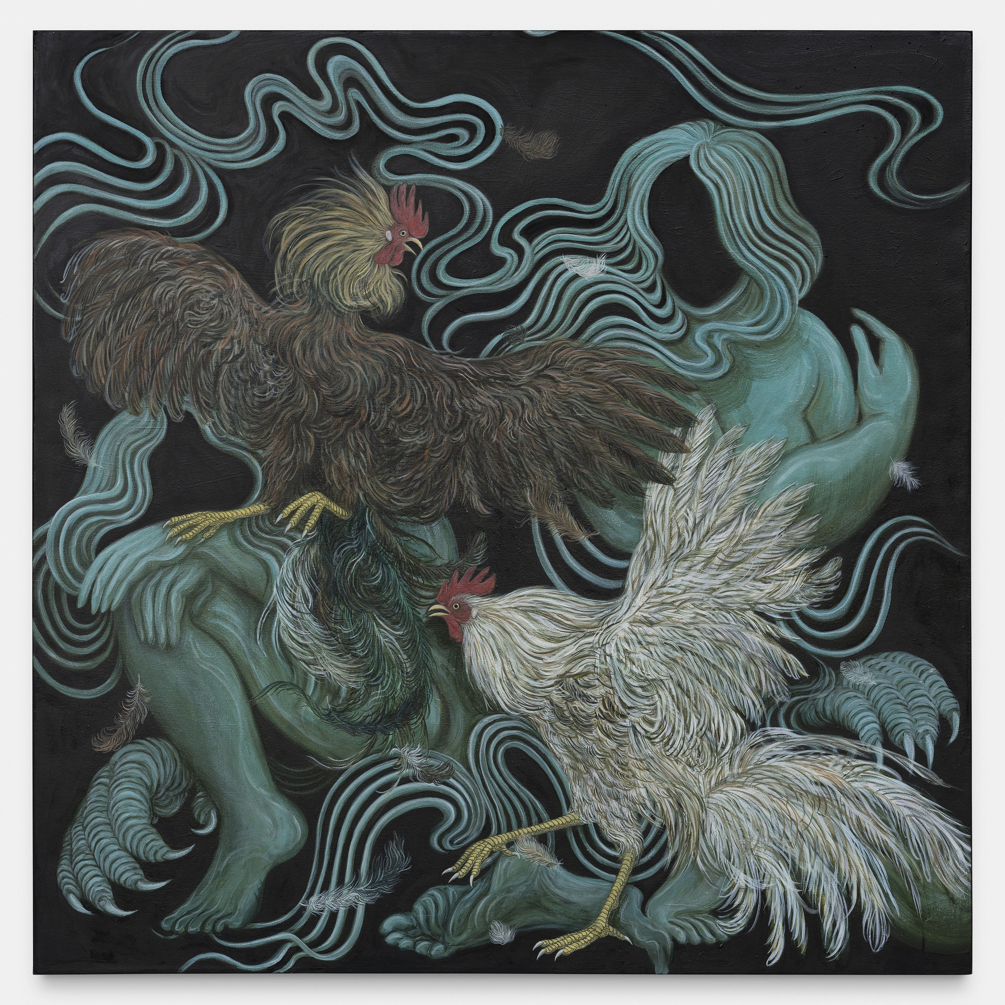 Michelle Nguyen Cockfight Melee V, 2022 Oil on canvas 91 x 91 cm. 36 x 36 in.